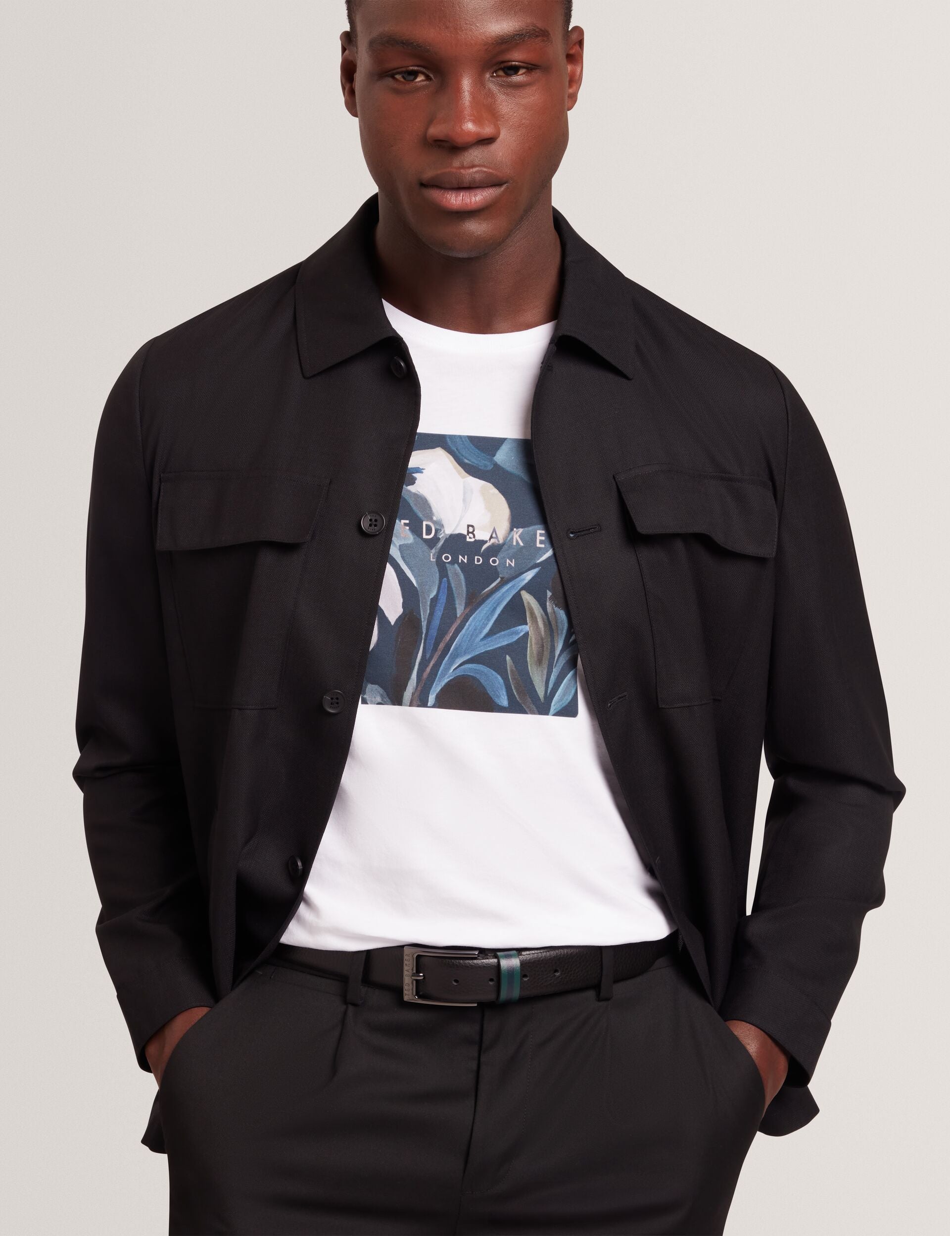 Men KENDON - Grained Leather Belt With Striped Loop - Ted Baker