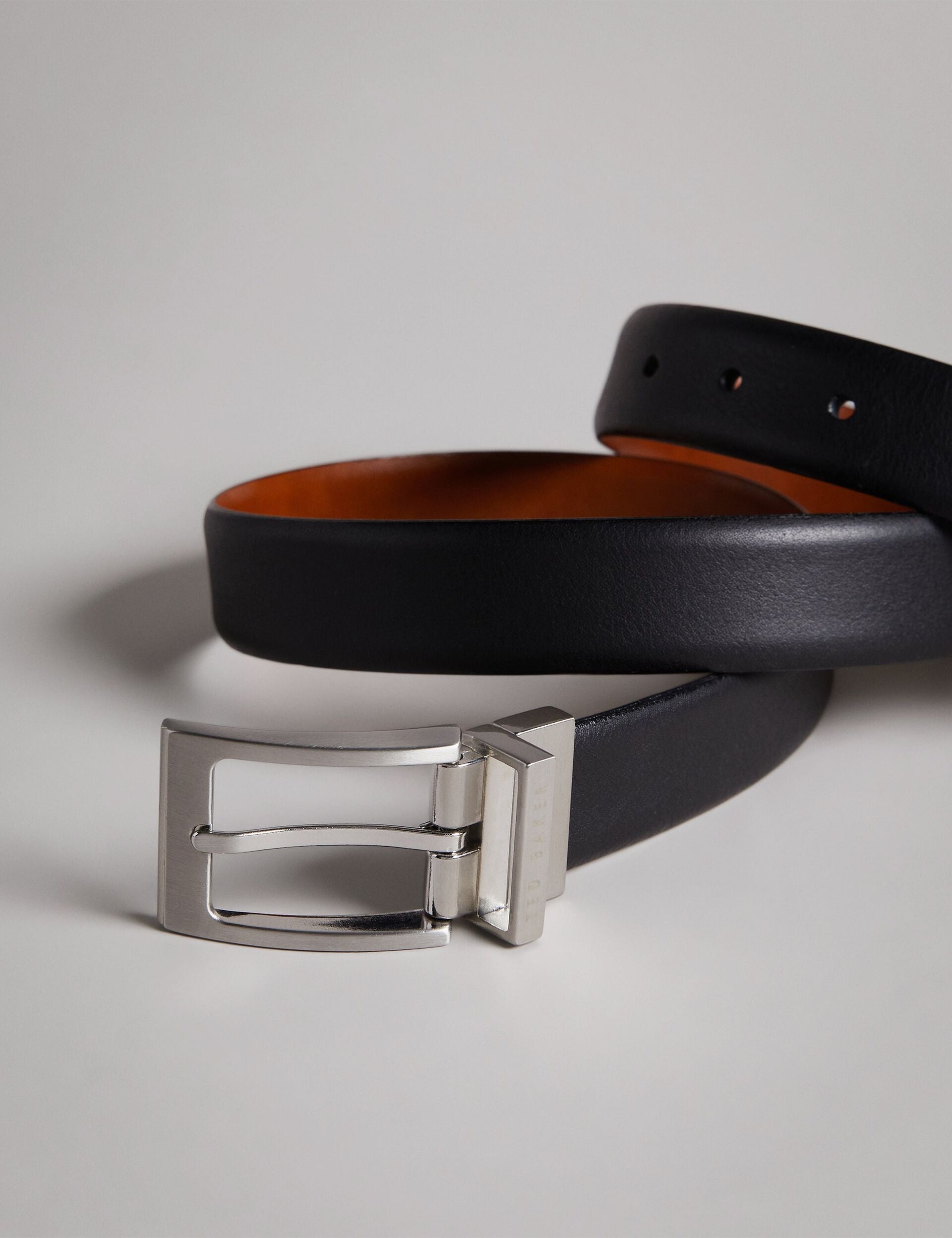 Men KARMER - Black Reversible Polished Leather Belt - Ted Baker