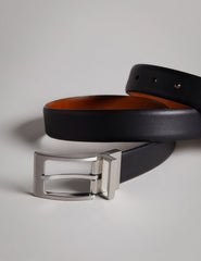 Men KARMER - Black Reversible Polished Leather Belt - Ted Baker