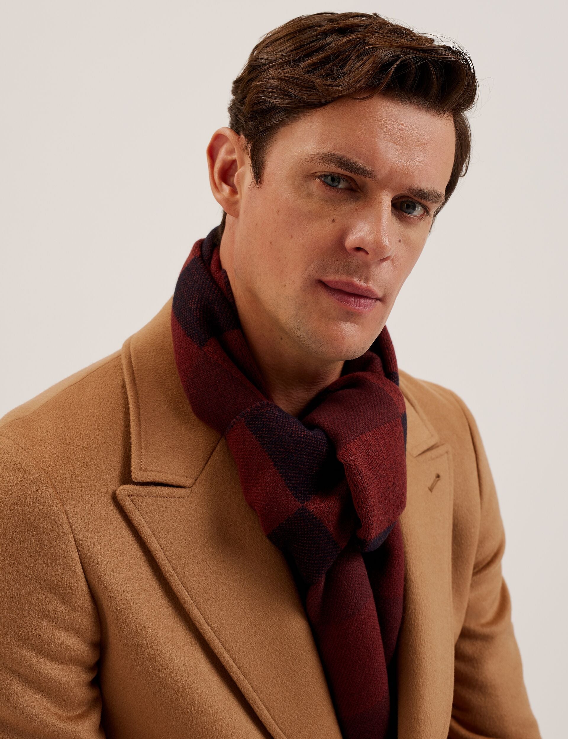 Men PETERRR - Block Check Scarf With Fringe Trim - Ted Baker