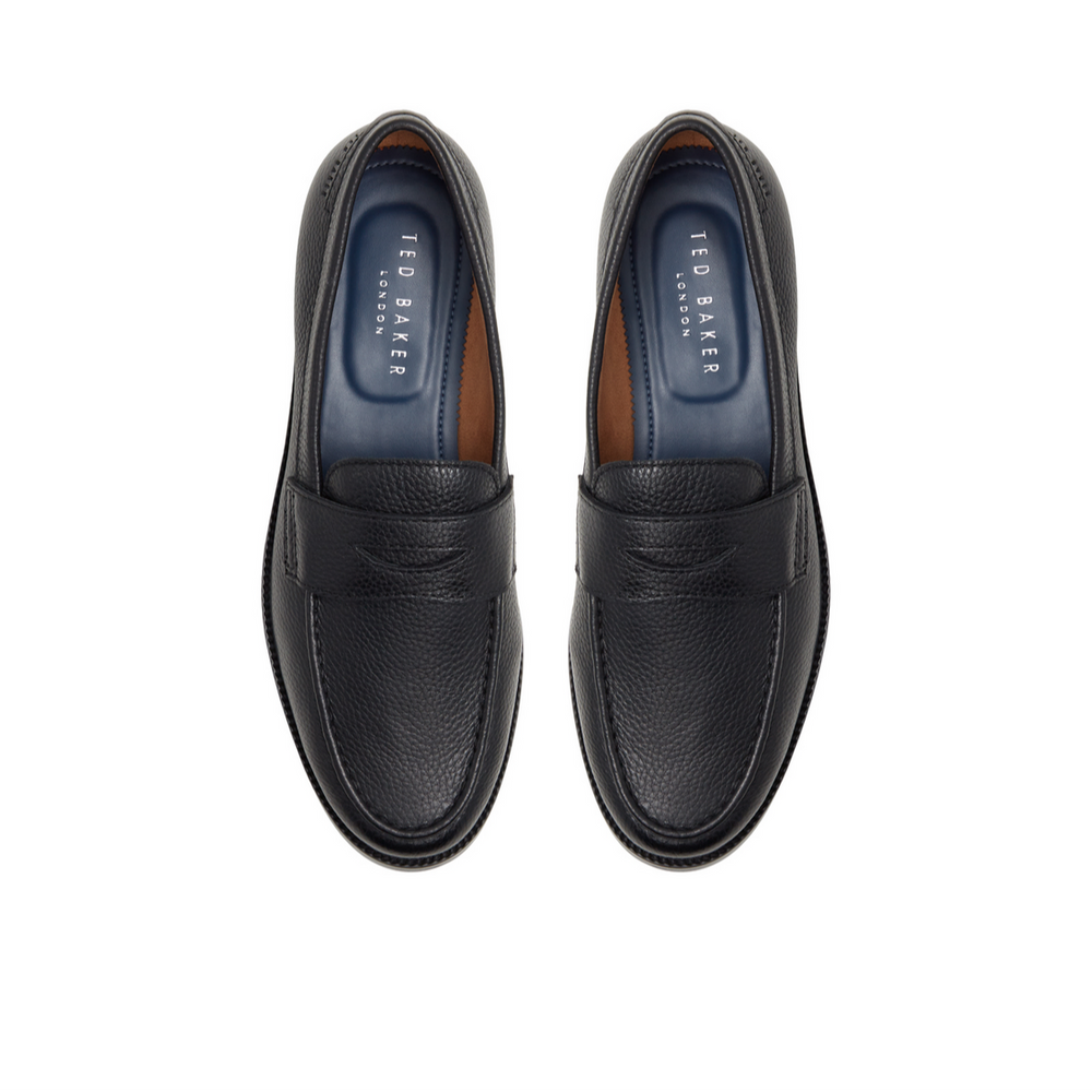 Men PARLIAMENT - Grained Leather Penny Loafers - Ted Baker