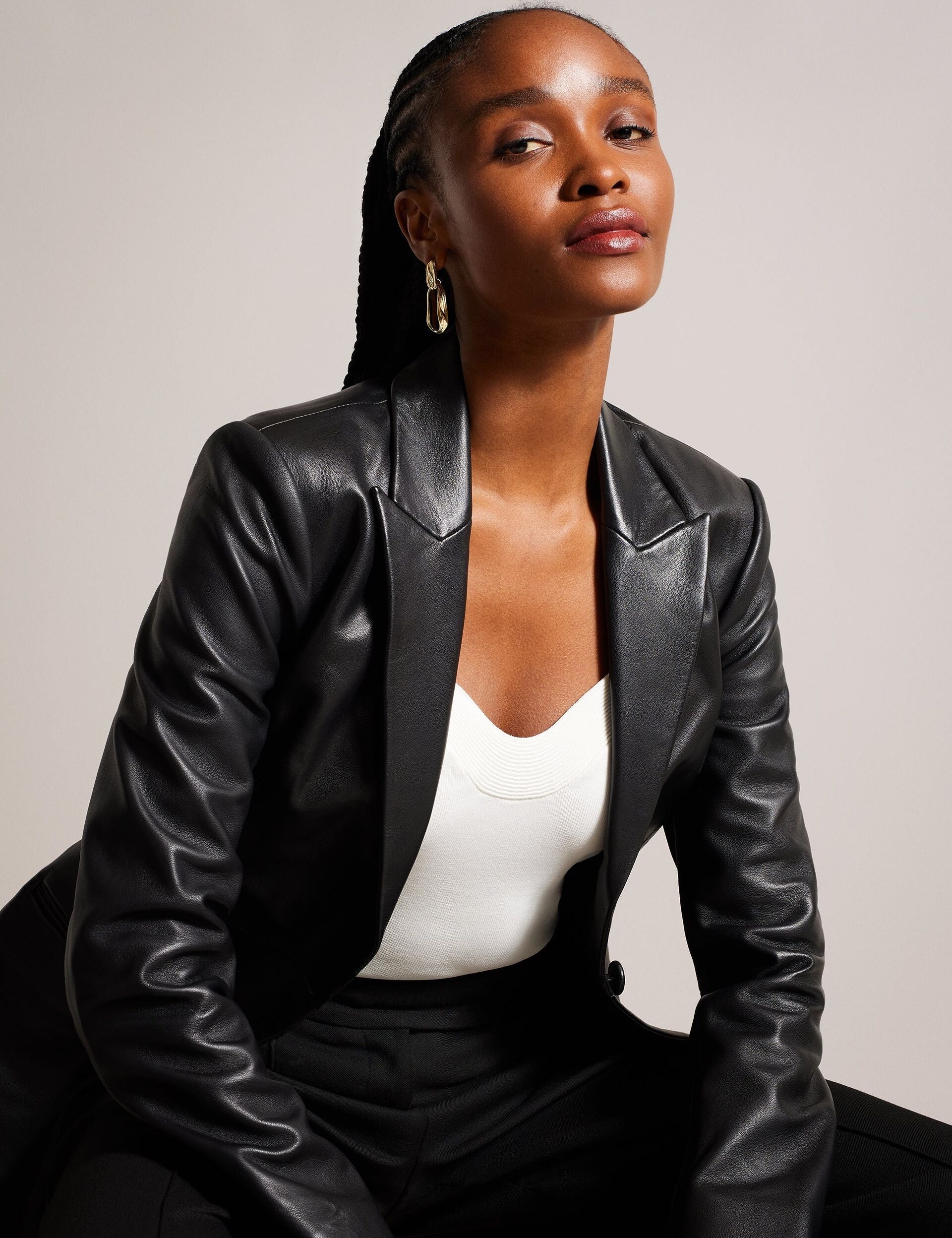 Sale|Women MELLIIE - Longline Single Breasted Leather Blazer - Ted Baker