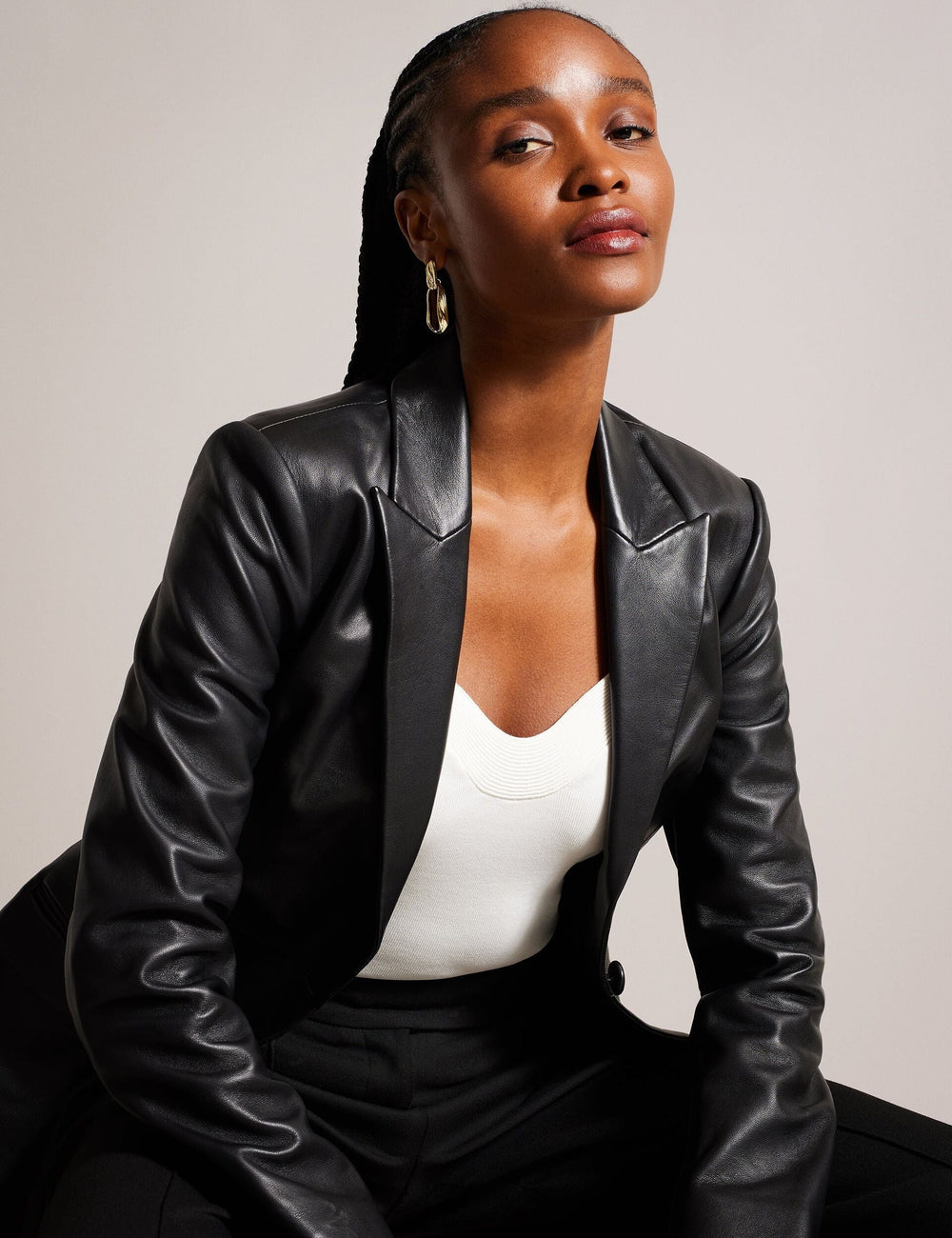Sale|Women MELLIIE - Longline Single Breasted Leather Blazer - Ted Baker
