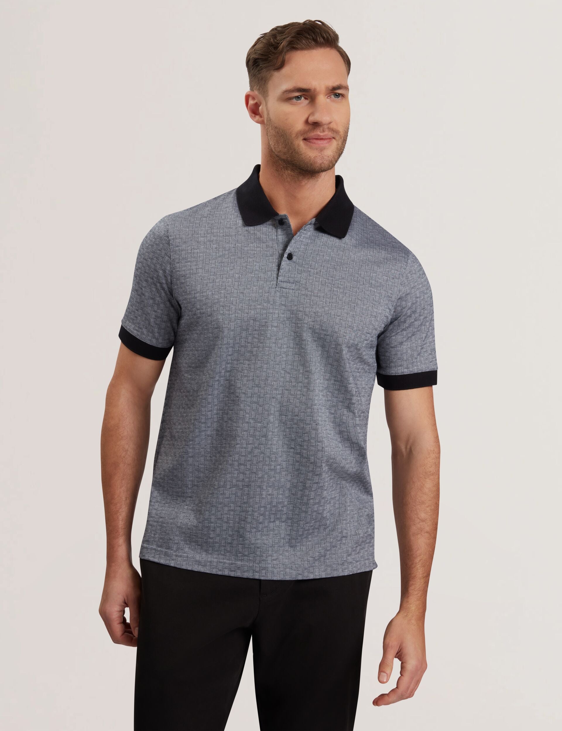 Sale|Men AUGUSO - Textured Jacquard Cotton Polo Shirt - Ted Baker