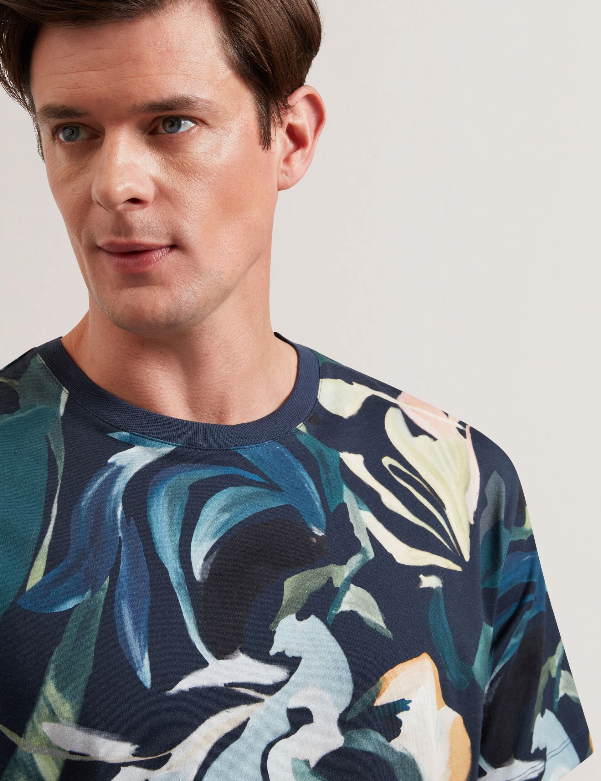 Sale|Men ALMOI - Abstract Floral Print Pure Cotton T-Shirt - Ted Baker