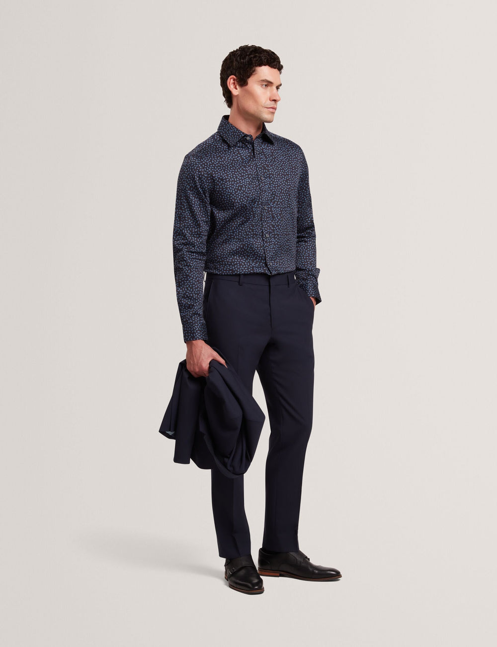 Sale|Men BLOCKLY - Mini Leaf Print Long Sleeve Cotton Shirt - Ted Baker