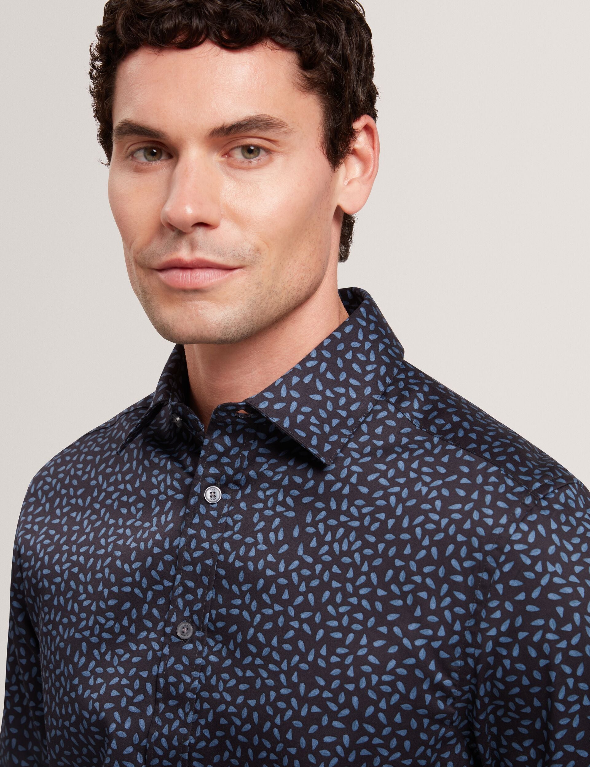 Sale|Men BLOCKLY - Mini Leaf Print Long Sleeve Cotton Shirt - Ted Baker