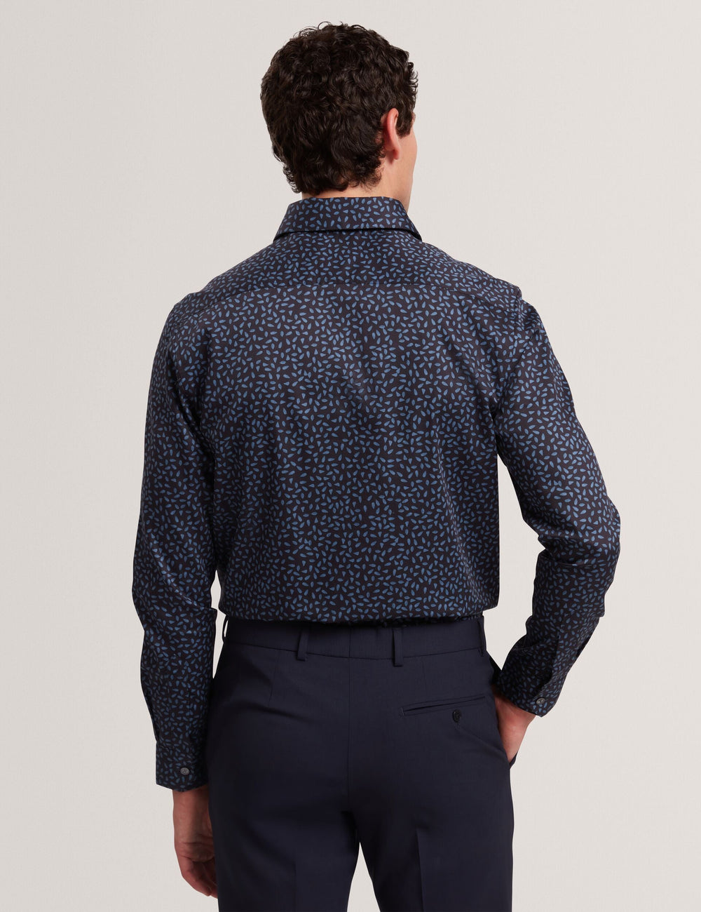 Sale|Men BLOCKLY - Mini Leaf Print Long Sleeve Cotton Shirt - Ted Baker