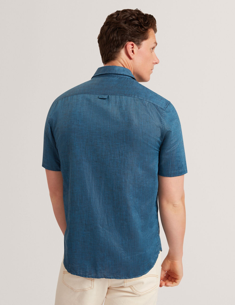 Sale|Men Navy Short Sleeve Textured Linen Cotton Shirt | PALOMAS | Ted Baker - Ted Baker