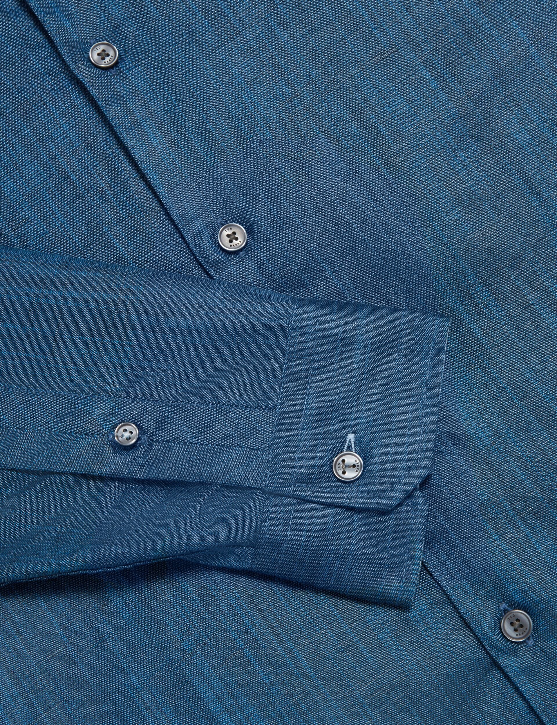 Sale|Men ROMEOS - Blue Regular Fit Cotton Linen Long Sleeve Shirt - Ted Baker