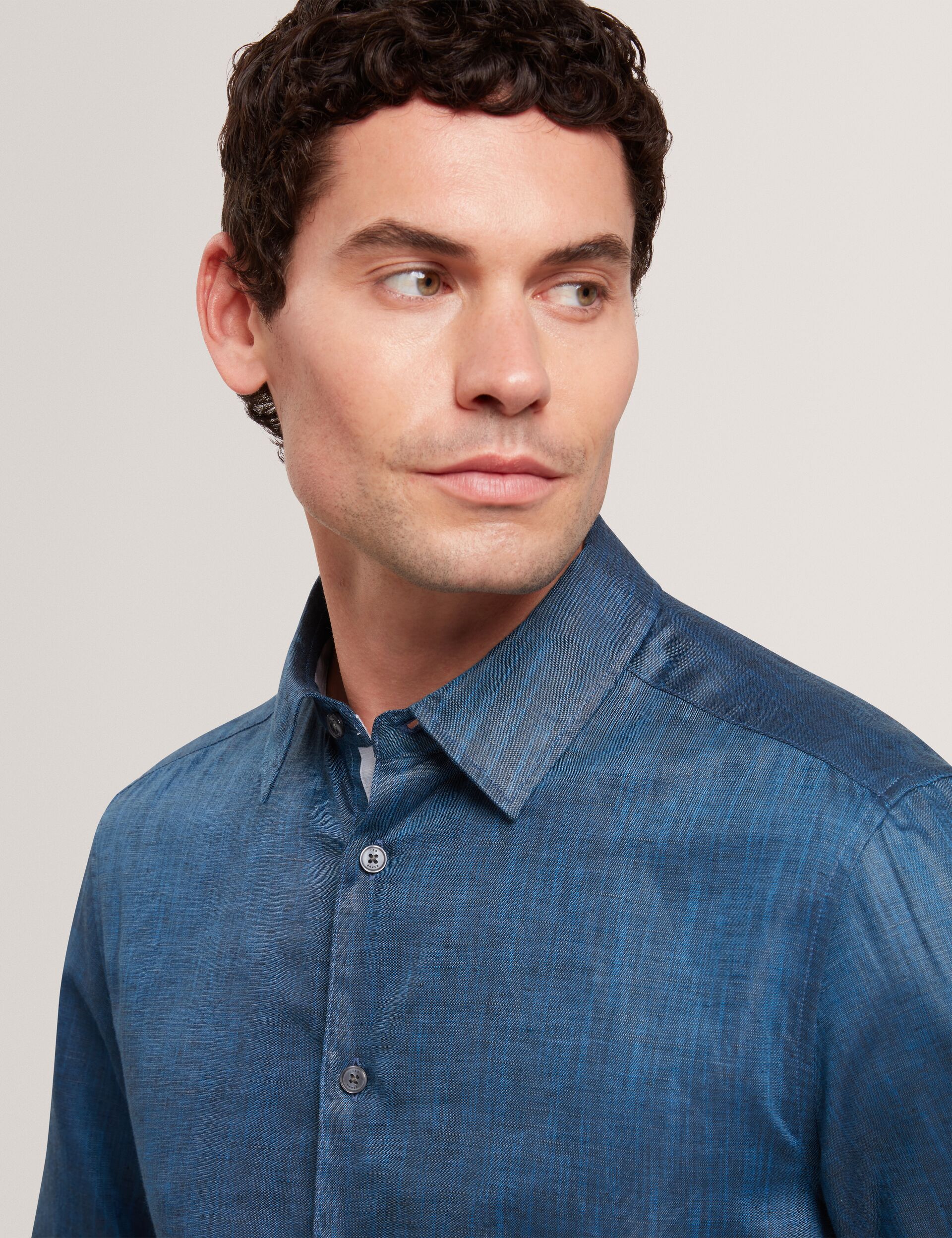 Sale|Men ROMEOS - Blue Regular Fit Cotton Linen Long Sleeve Shirt - Ted Baker