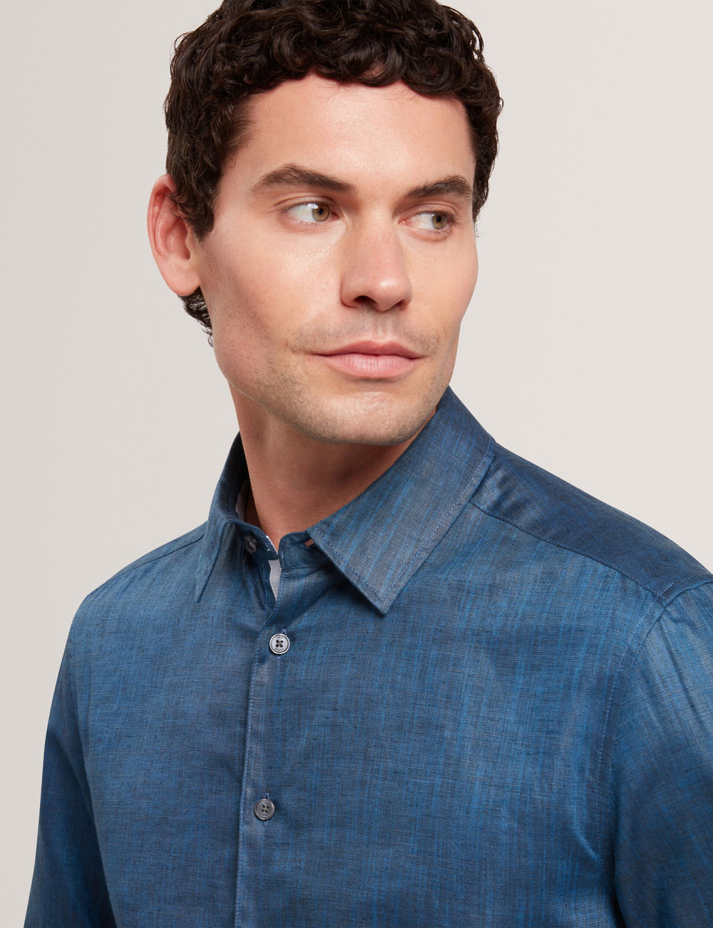 Sale|Men ROMEOS - Blue Regular Fit Cotton Linen Long Sleeve Shirt - Ted Baker