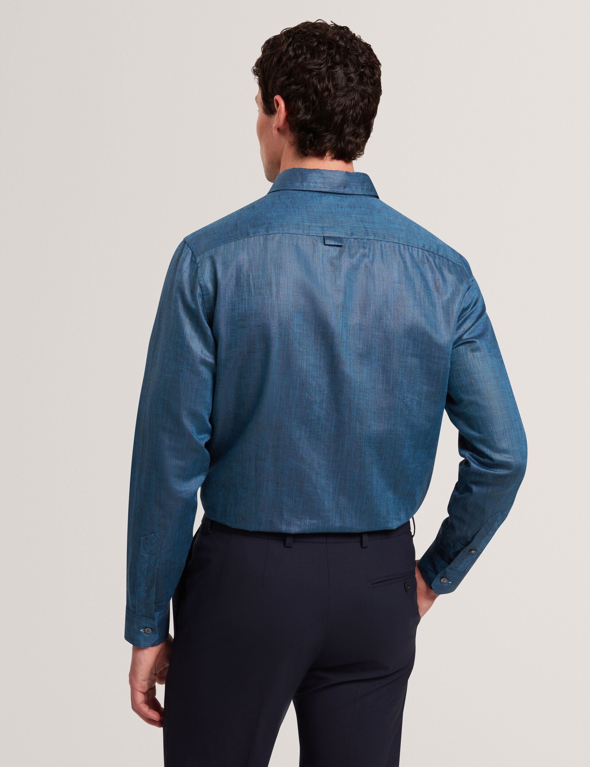 Sale|Men ROMEOS - Blue Regular Fit Cotton Linen Long Sleeve Shirt - Ted Baker