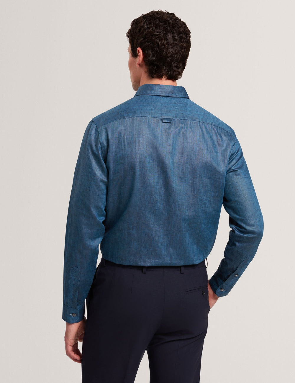 Sale|Men ROMEOS - Blue Regular Fit Cotton Linen Long Sleeve Shirt - Ted Baker