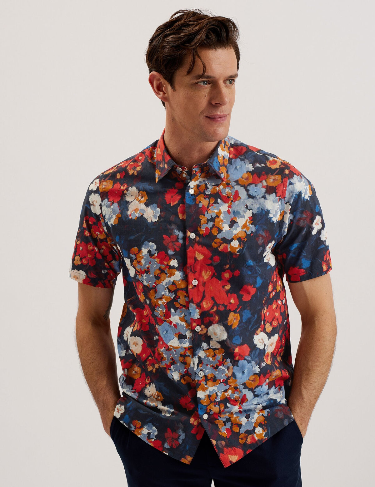 Sale|Men PIERRES - Short Sleeve Camo Floral Shirt - Ted Baker
