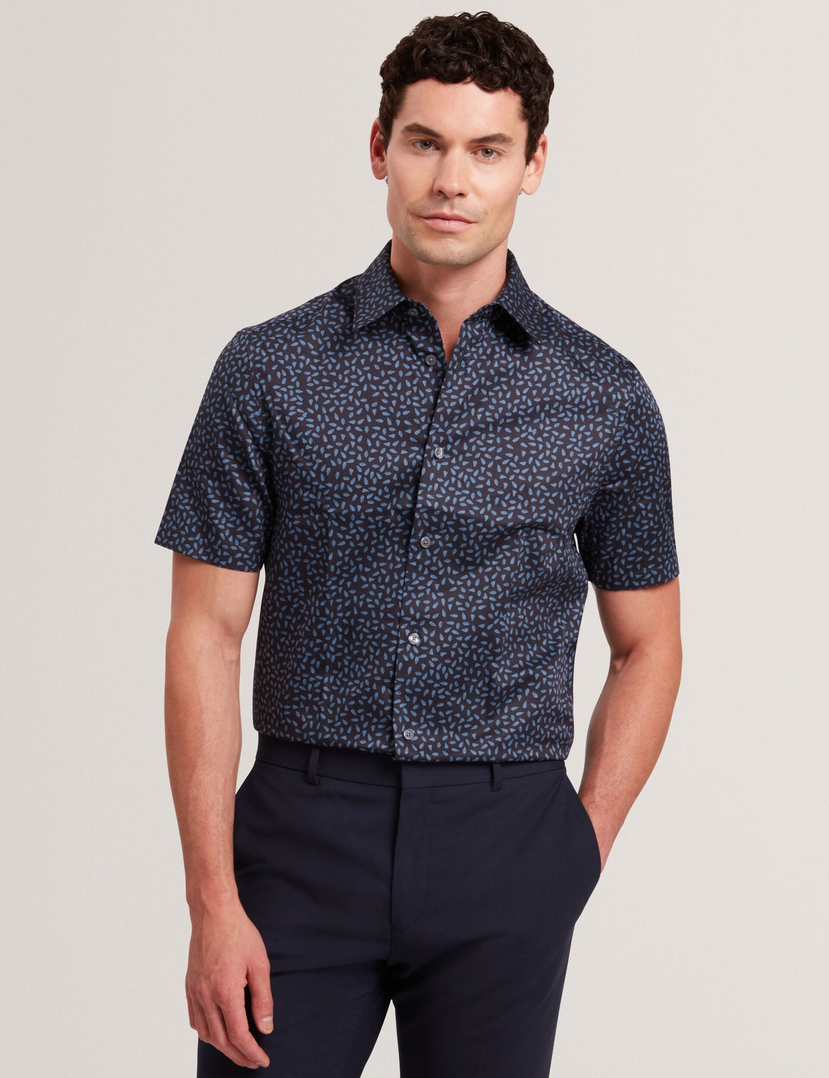 Sale|Men CAMPDEN - Mini Leaf Print Short Sleeve Cotton Shirt - Ted Baker