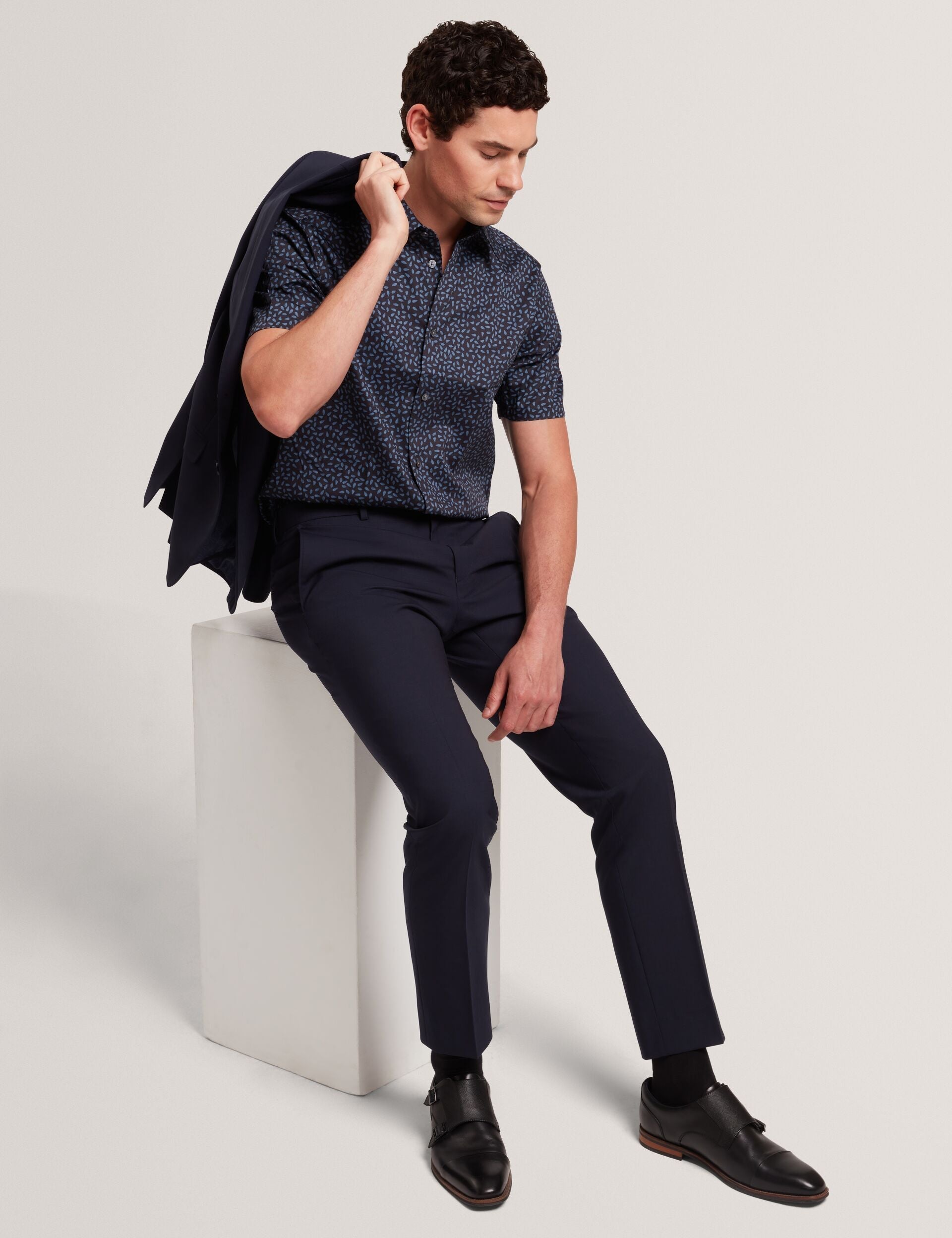 Sale|Men CAMPDEN - Mini Leaf Print Short Sleeve Cotton Shirt - Ted Baker