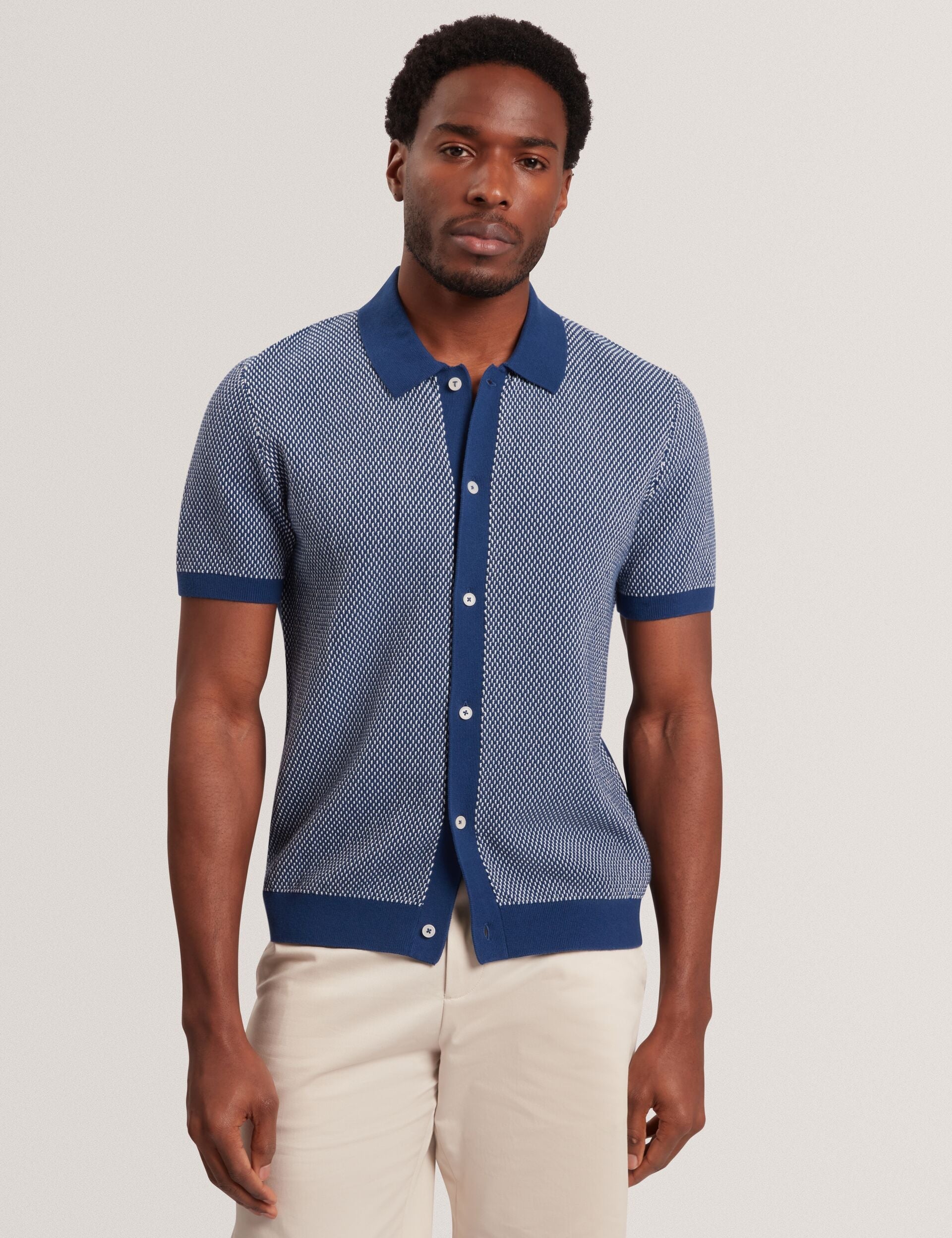 Sale|Men NOLIVA Textured Stitch Knitted Button-Through Shirt - Ted Baker