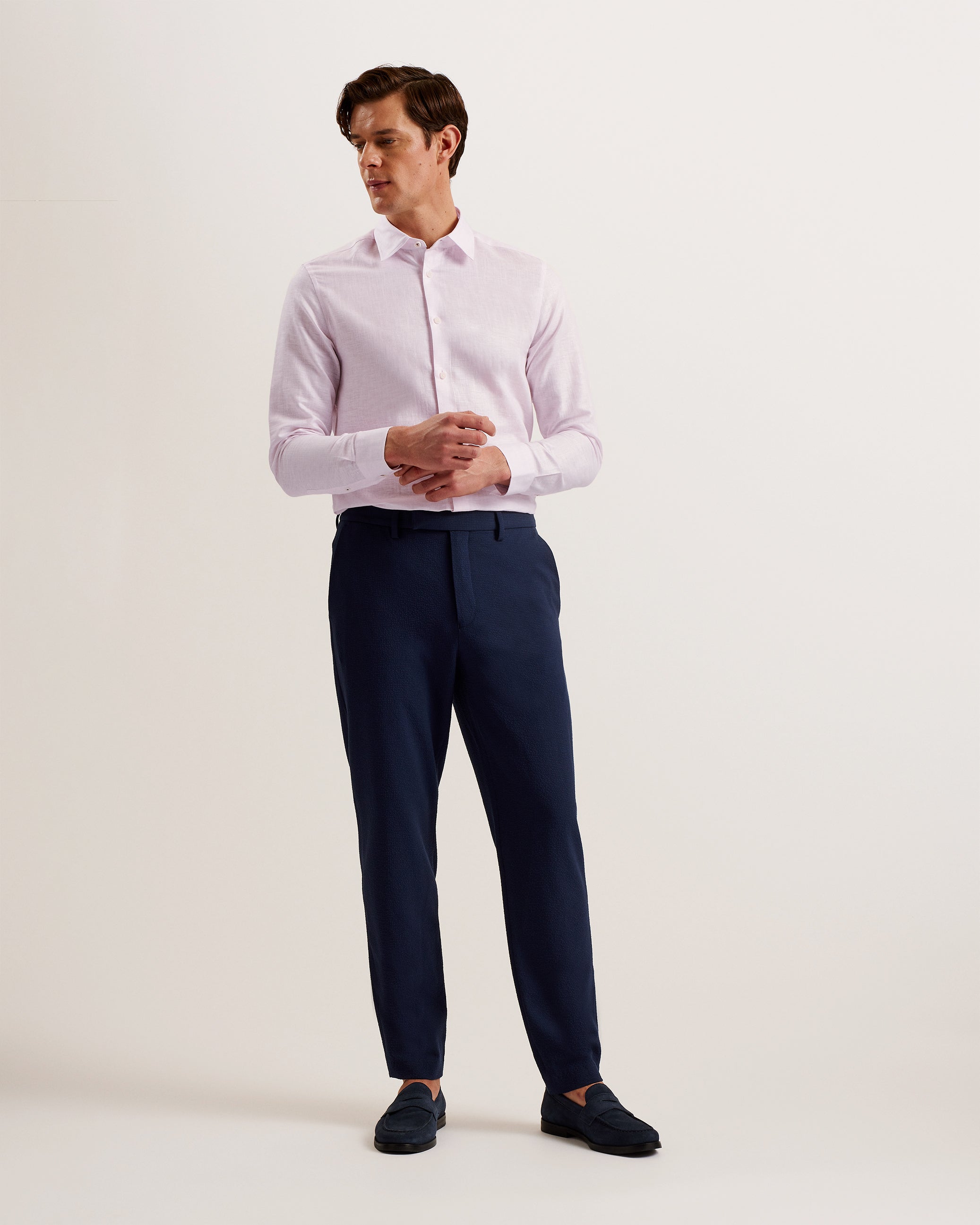 Sale|Men ROMEOS - Pink Regular Fit Cotton Linen Long Sleeve Shirt - Ted Baker