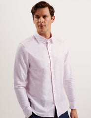 Sale|Men ROMEOS - Pink Regular Fit Cotton Linen Long Sleeve Shirt - Ted Baker