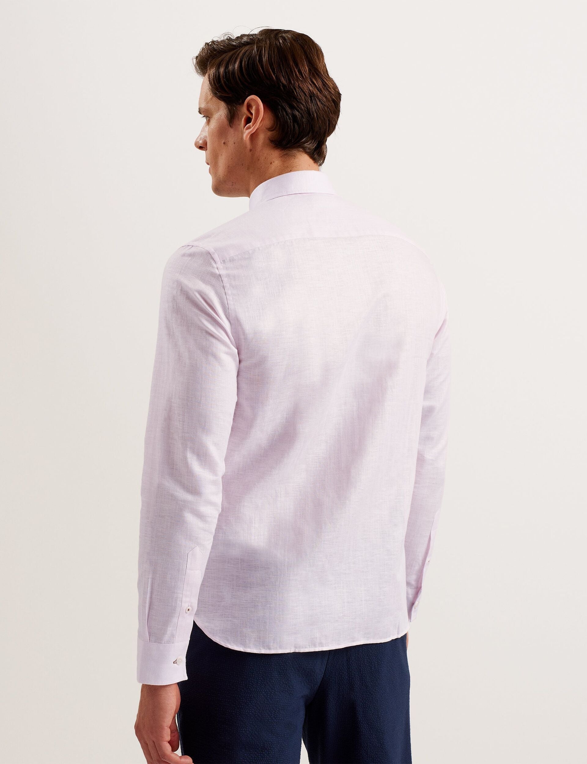 Sale|Men ROMEOS - Pink Regular Fit Cotton Linen Long Sleeve Shirt - Ted Baker