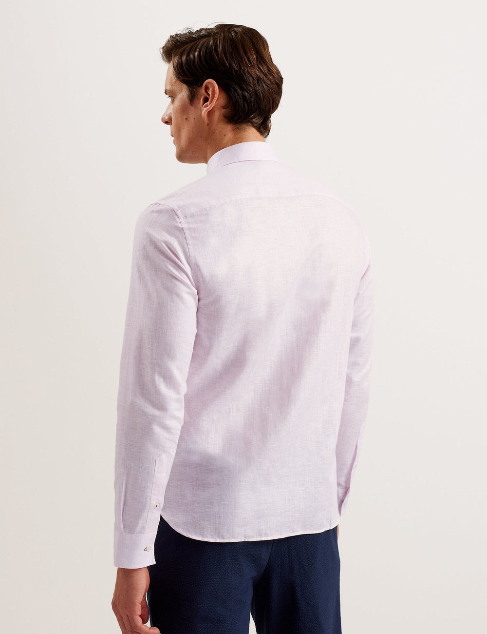 Sale|Men ROMEOS - Pink Regular Fit Cotton Linen Long Sleeve Shirt - Ted Baker