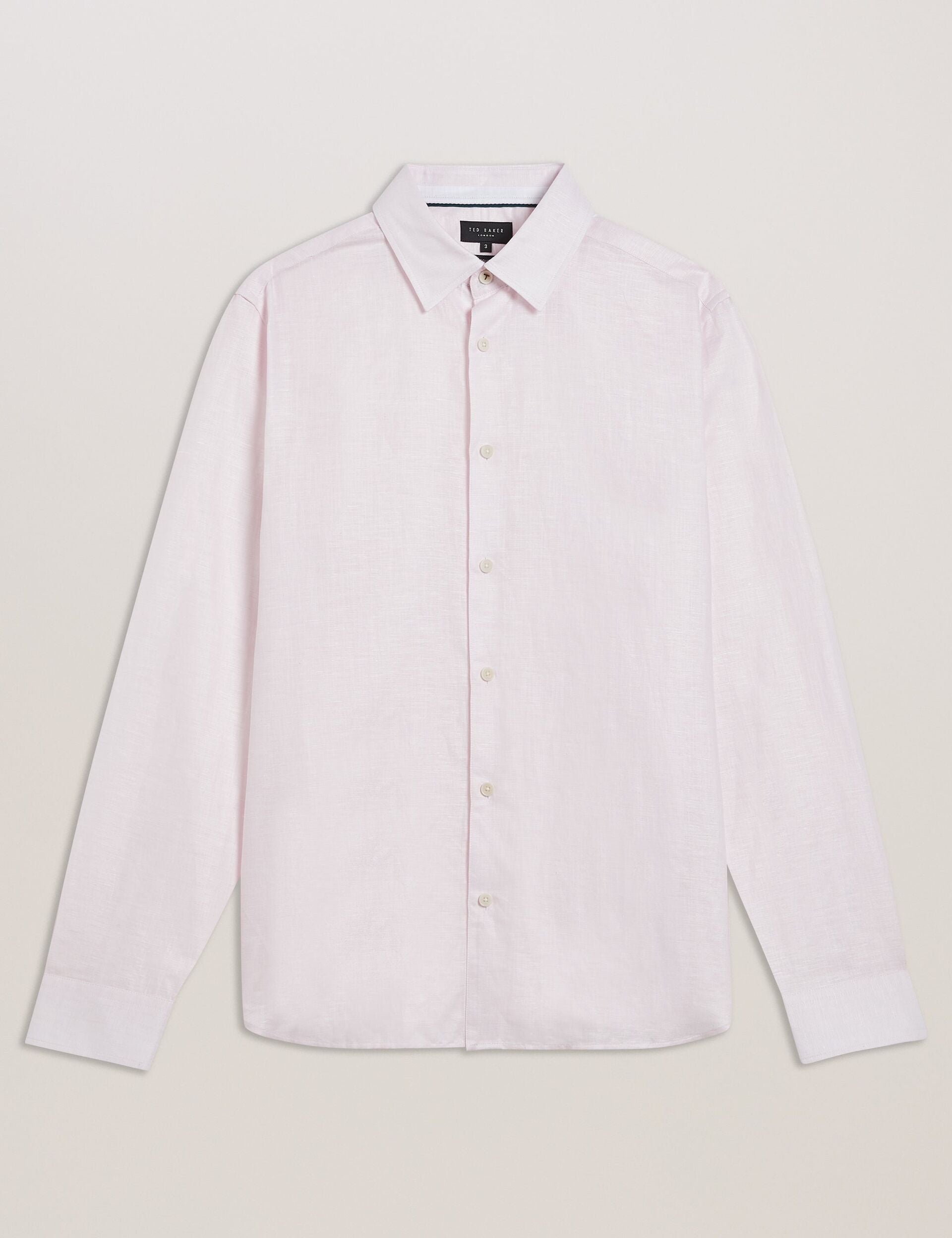 Sale|Men ROMEOS - Pink Regular Fit Cotton Linen Long Sleeve Shirt - Ted Baker