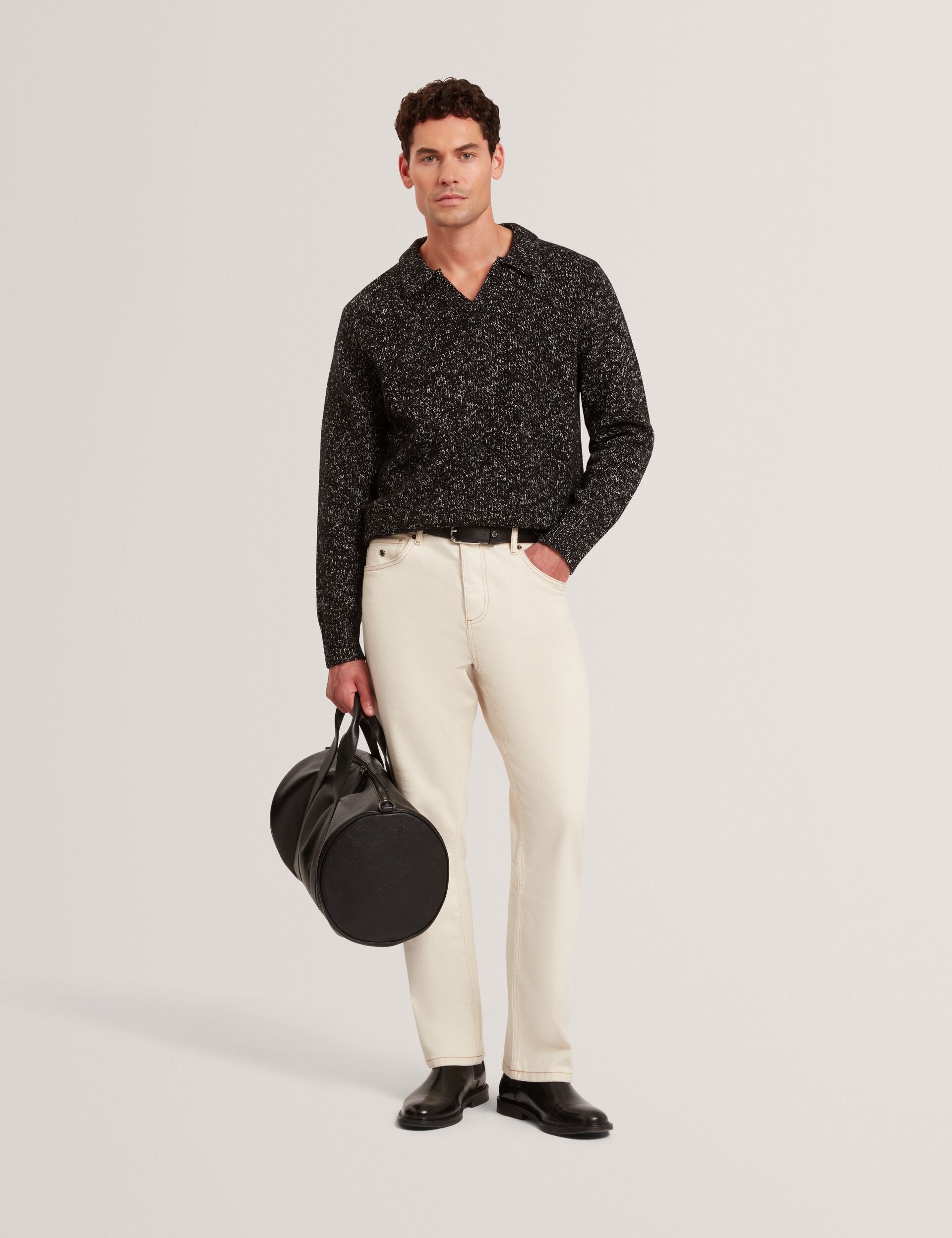 Sale|Men BERRETO Melange Knit Long Sleeve Polo Shirt - Ted Baker