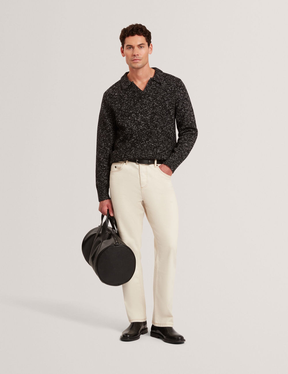 Sale|Men BERRETO Melange Knit Long Sleeve Polo Shirt - Ted Baker