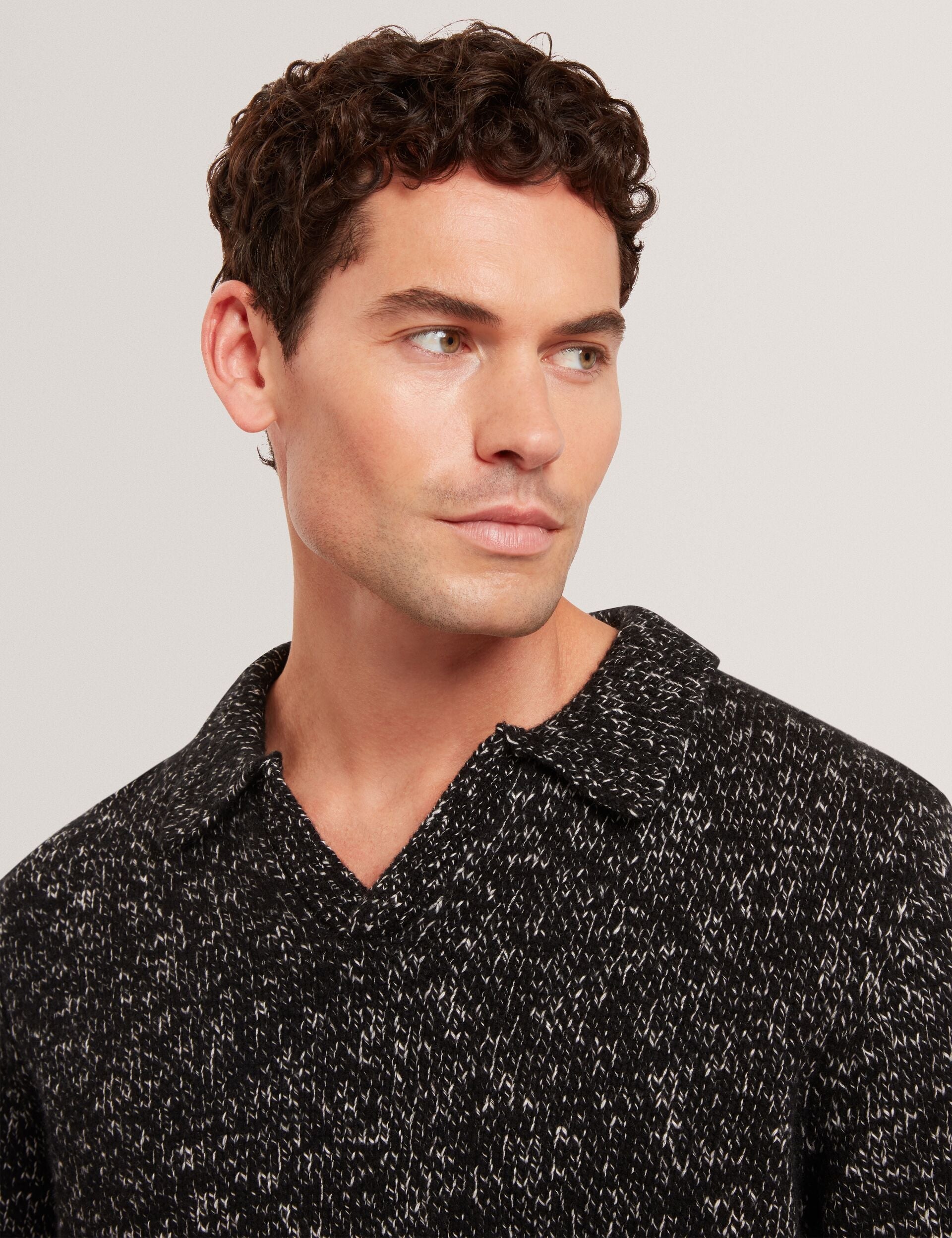 Sale|Men BERRETO Melange Knit Long Sleeve Polo Shirt - Ted Baker