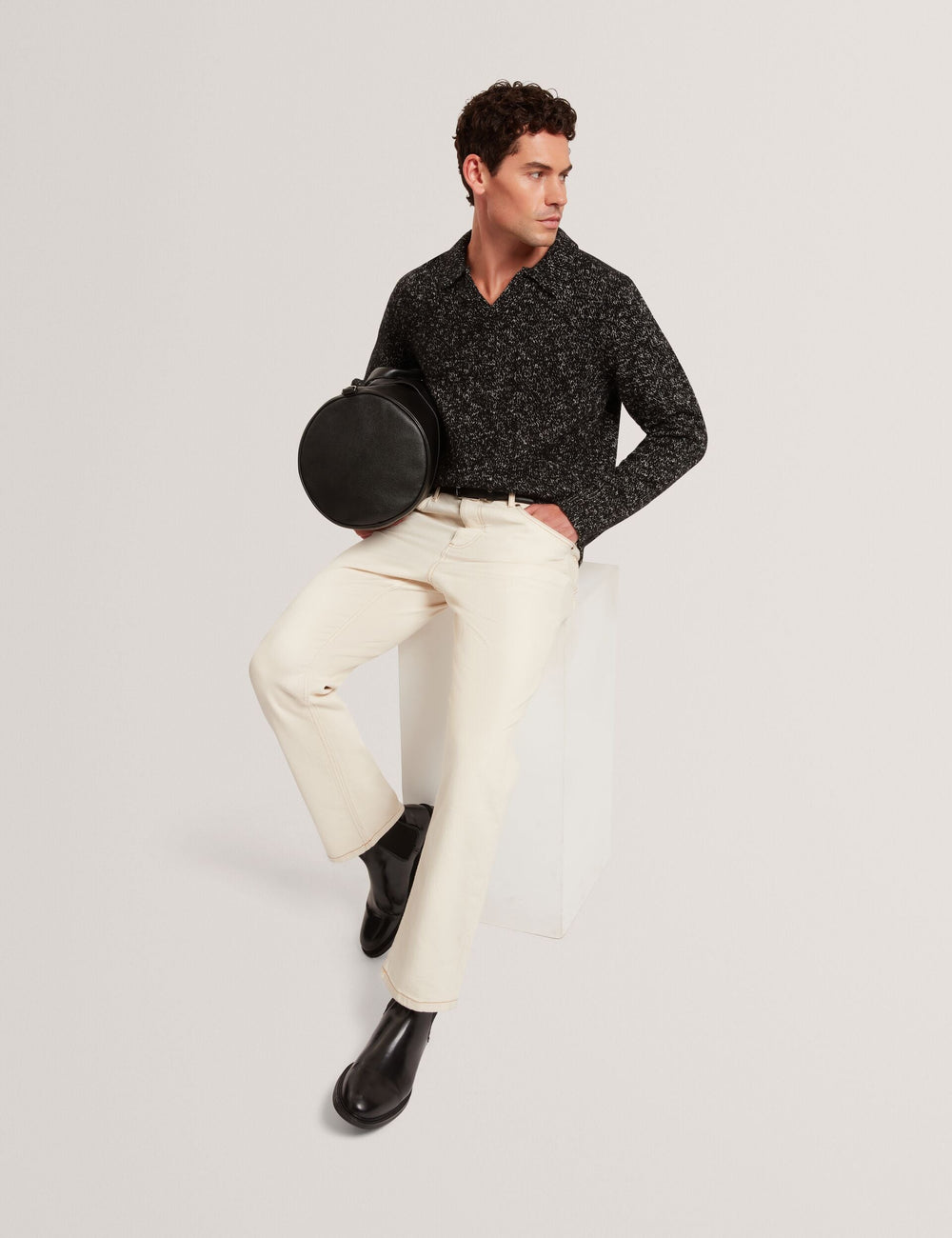 Sale|Men BERRETO Melange Knit Long Sleeve Polo Shirt - Ted Baker