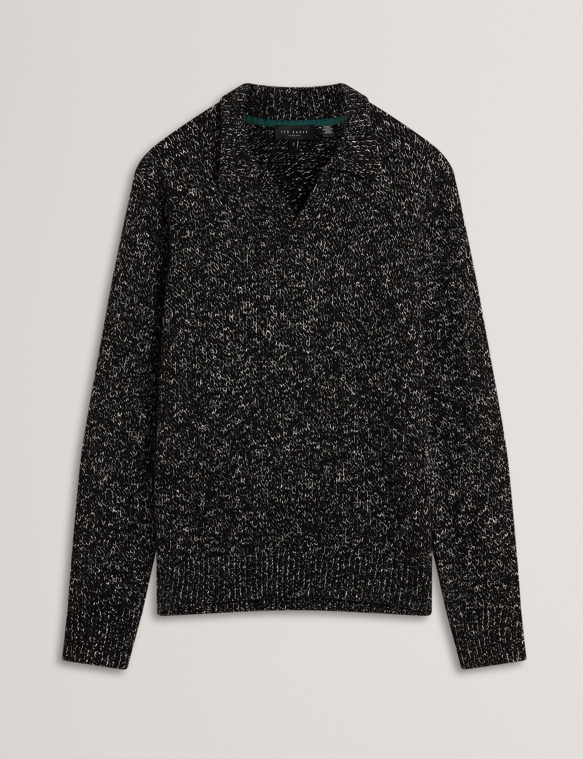 Sale|Men BERRETO Melange Knit Long Sleeve Polo Shirt - Ted Baker