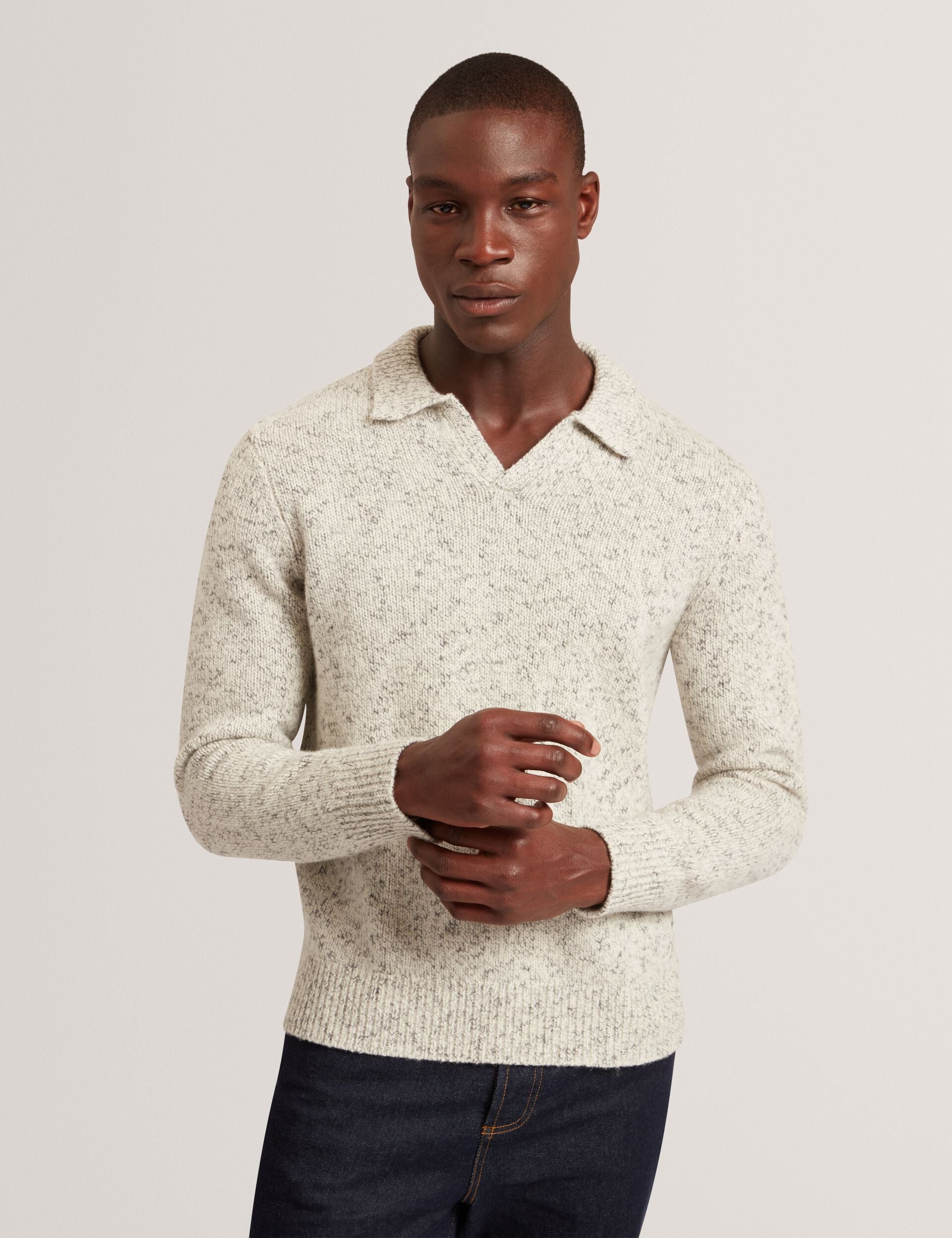 Sale|Men BERRETO Melange Knit Long Sleeve Polo Shirt - Ted Baker