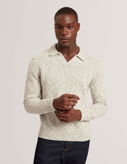 Sale|Men BERRETO Melange Knit Long Sleeve Polo Shirt - Ted Baker