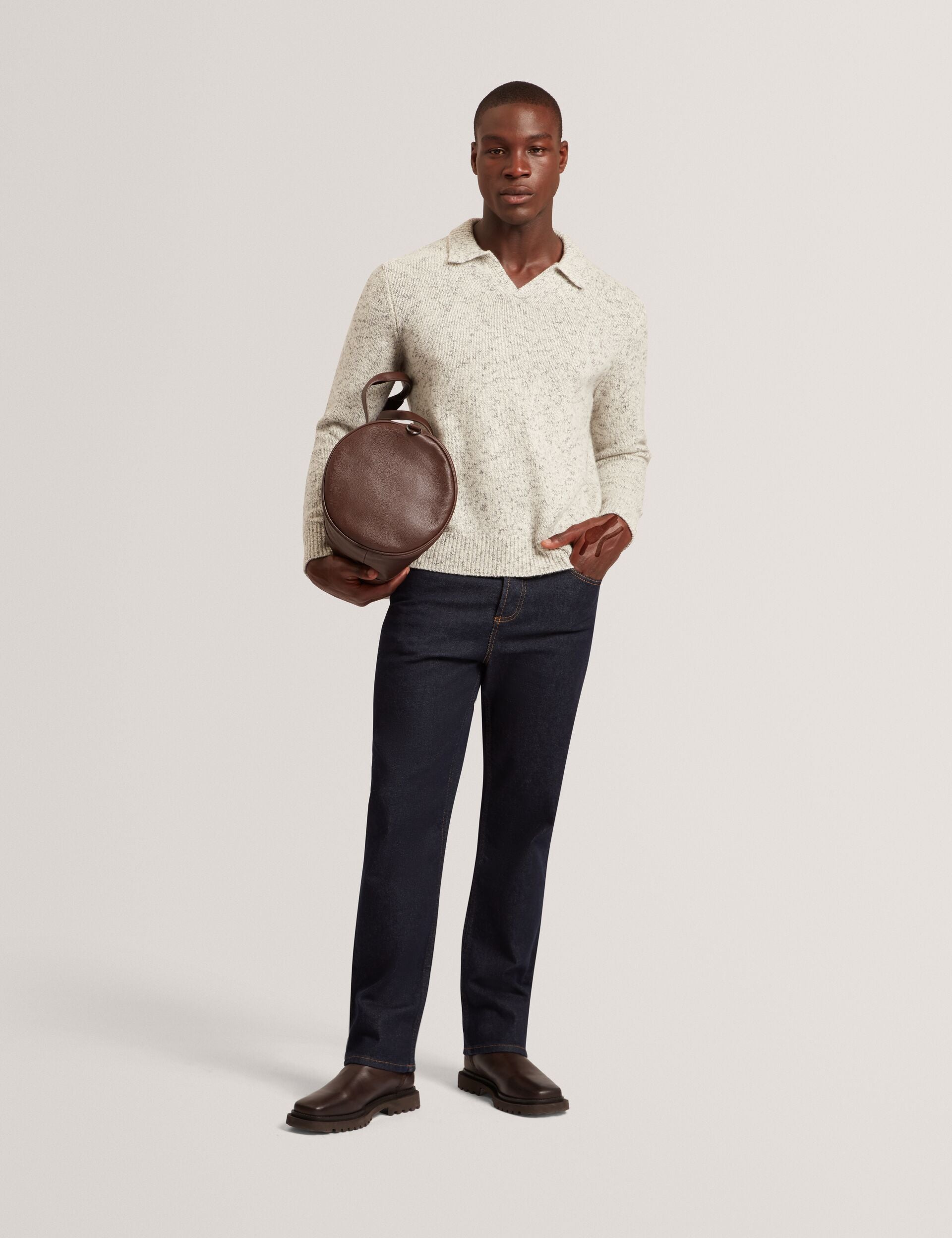 Sale|Men BERRETO Melange Knit Long Sleeve Polo Shirt - Ted Baker
