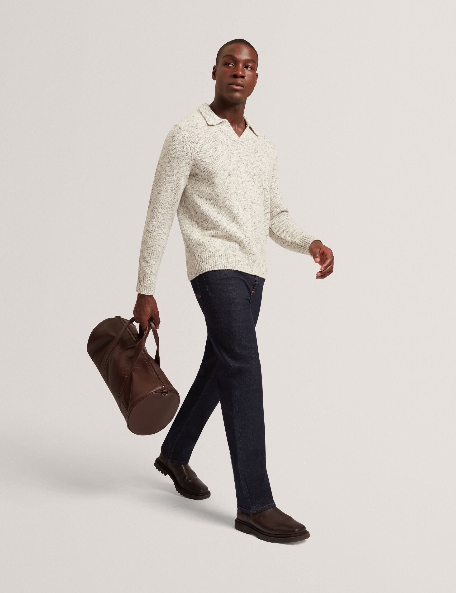 Sale|Men BERRETO Melange Knit Long Sleeve Polo Shirt - Ted Baker