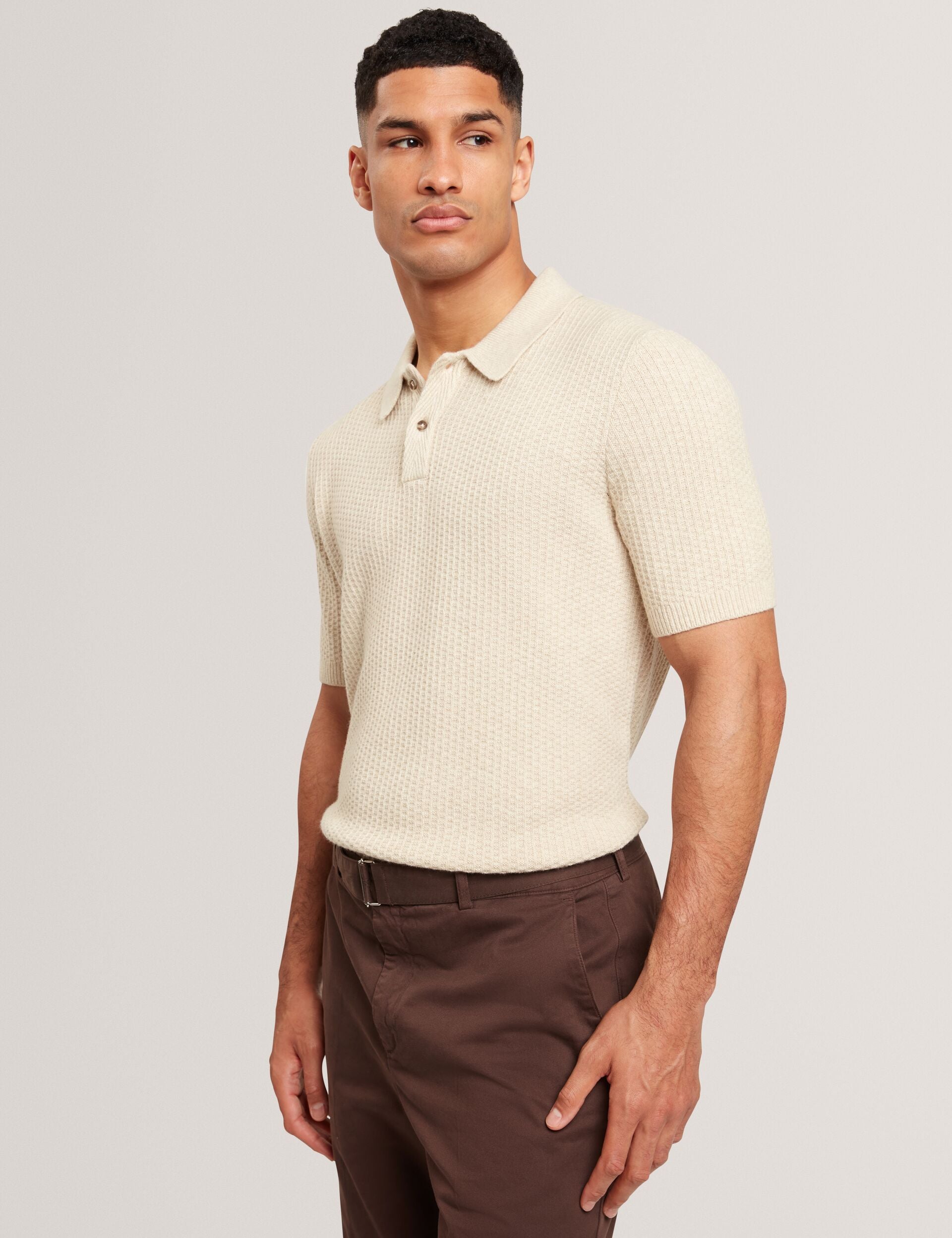 Sale|Men CAELUM Herringbone Texture Knit Short Sleeve Polo - Ted Baker