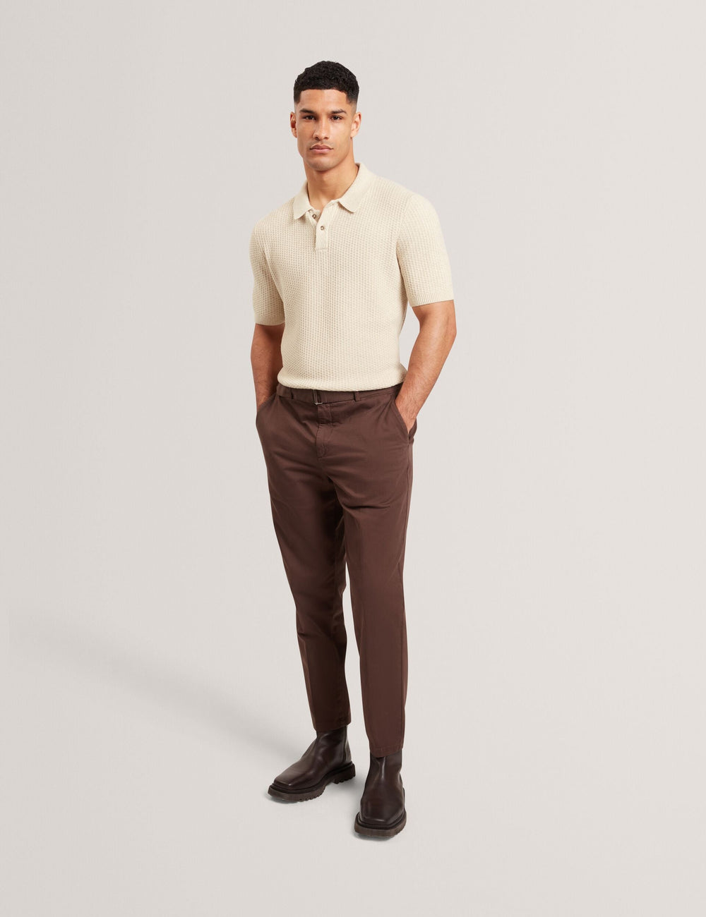 Sale|Men CAELUM Herringbone Texture Knit Short Sleeve Polo - Ted Baker