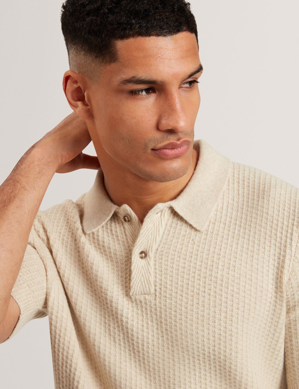 Sale|Men CAELUM Herringbone Texture Knit Short Sleeve Polo - Ted Baker