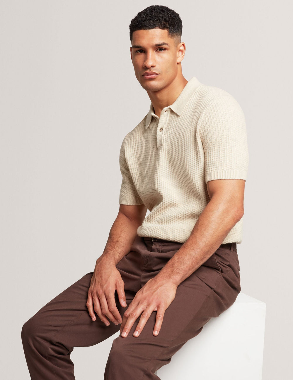 Sale|Men CAELUM Herringbone Texture Knit Short Sleeve Polo - Ted Baker
