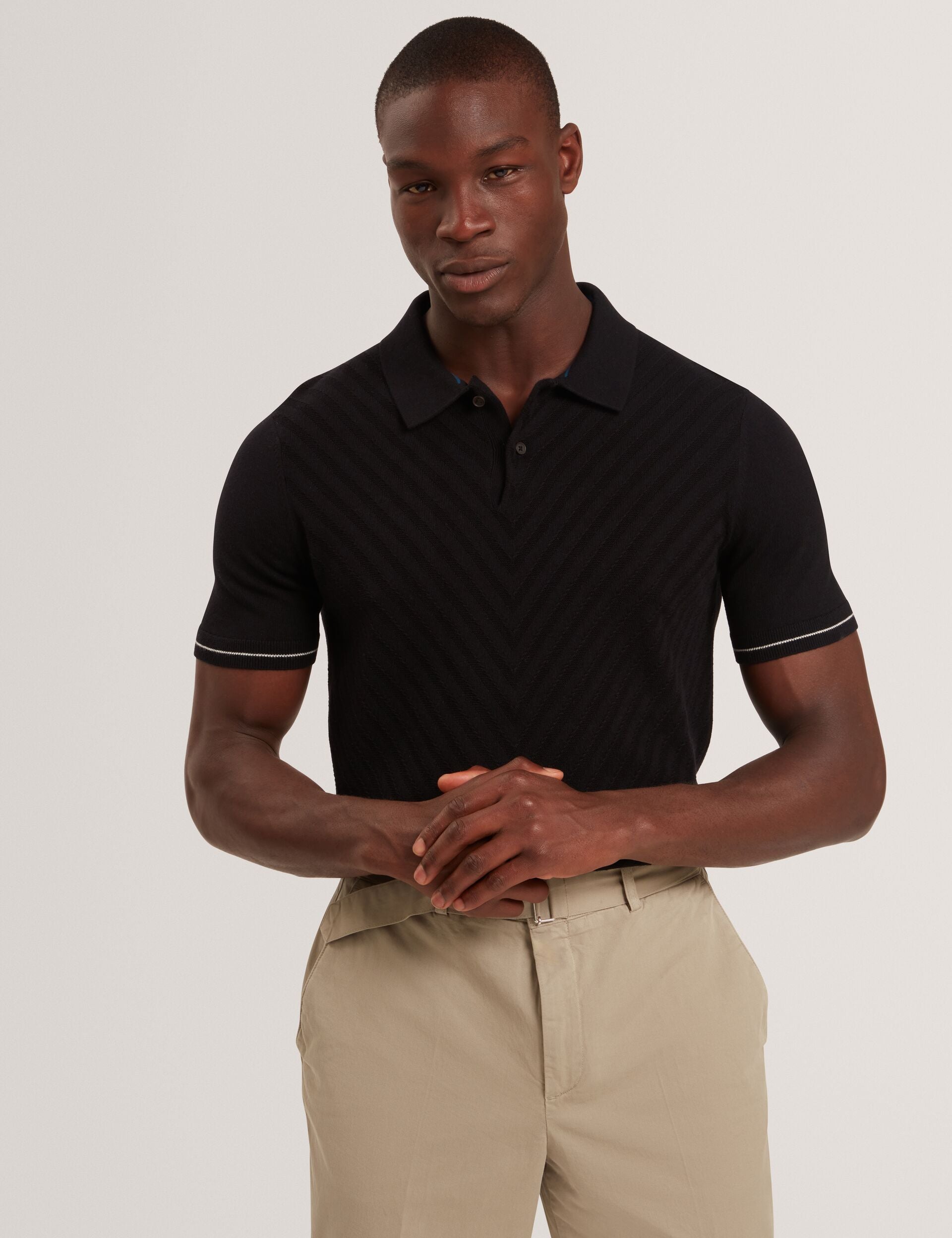 Sale|Men CHAPAL Chevron Texture Knit Short Sleeve Polo - Ted Baker