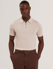 Sale|Men GIVRANS Silk Blend Knit Zip Neck Polo - Ted Baker