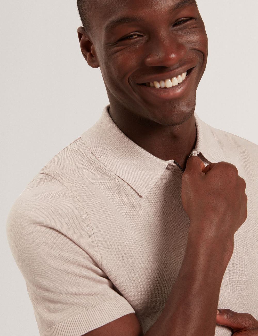 Sale|Men GIVRANS Silk Blend Knit Zip Neck Polo - Ted Baker