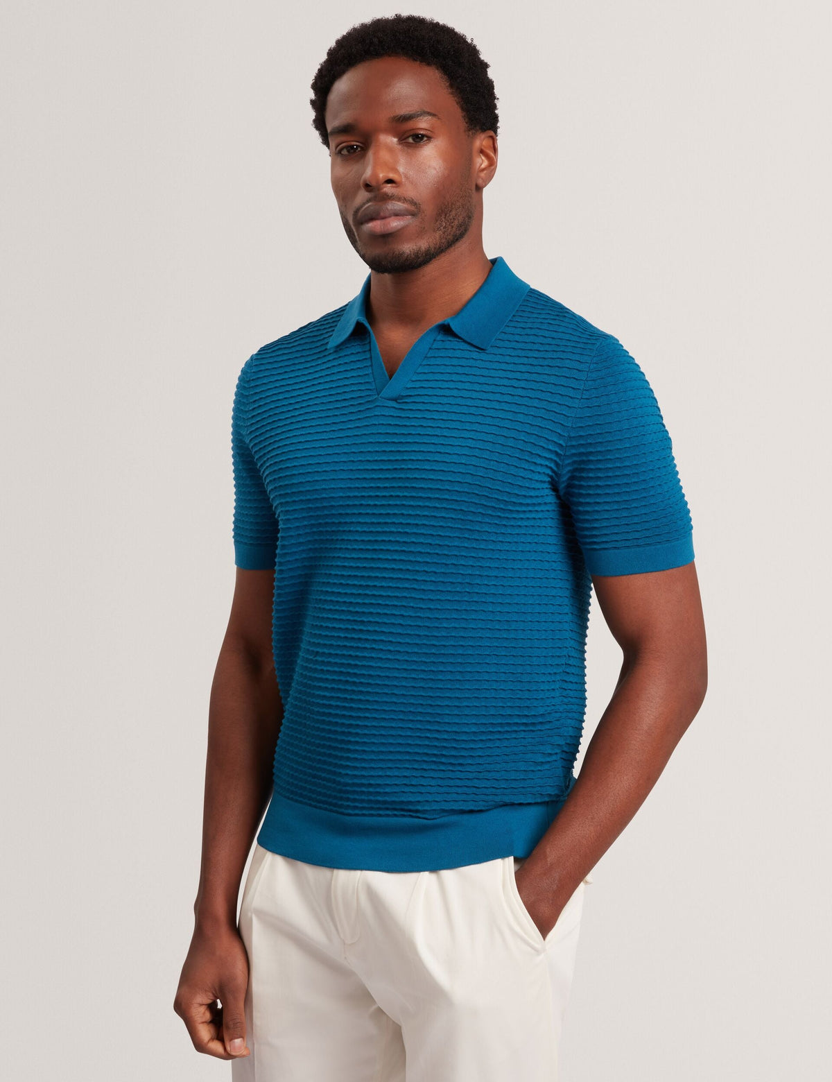 Sale|Men BESTEL Wave Stitch Pure Cotton Open Neck Polo - Ted Baker