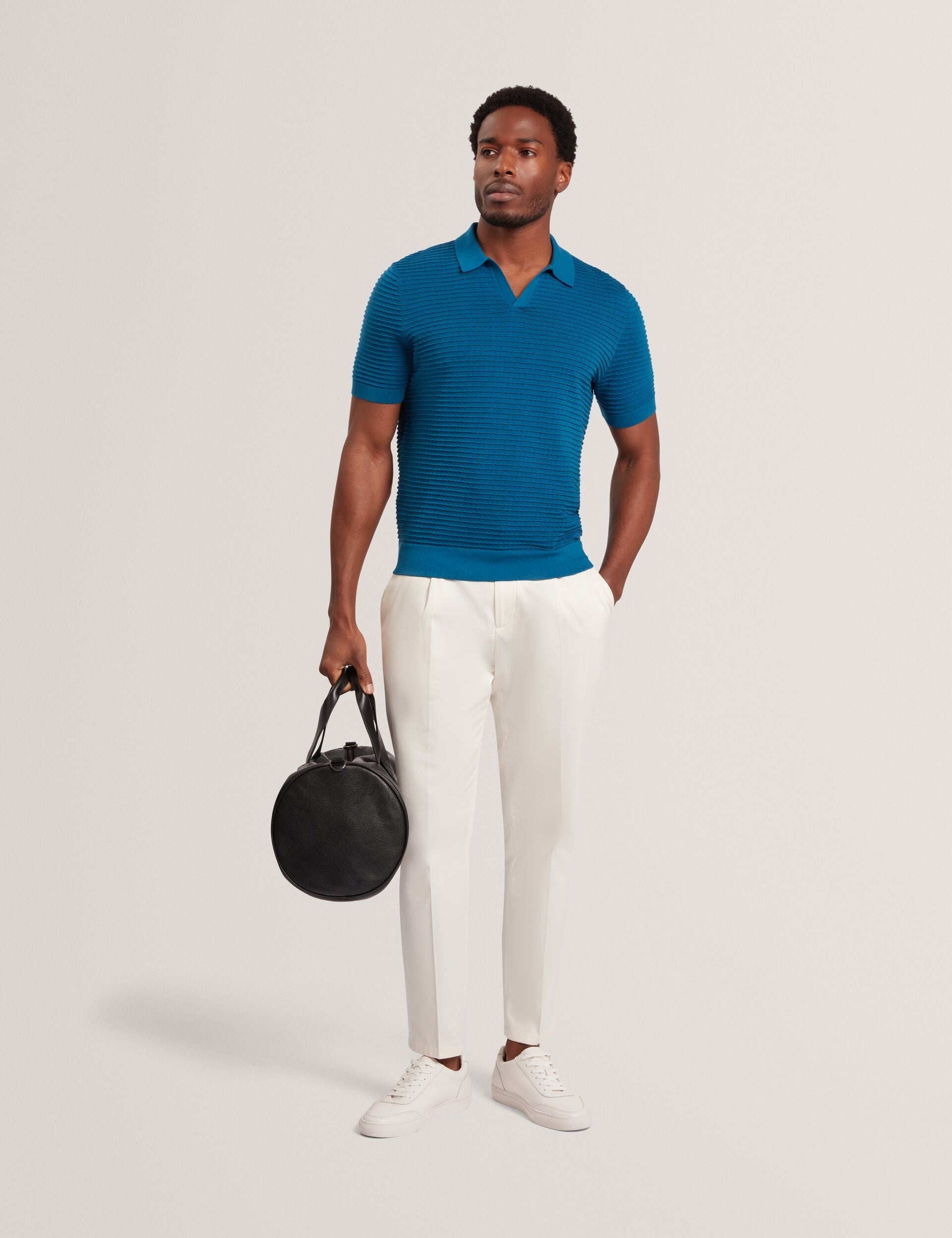 Sale|Men BESTEL Wave Stitch Pure Cotton Open Neck Polo - Ted Baker