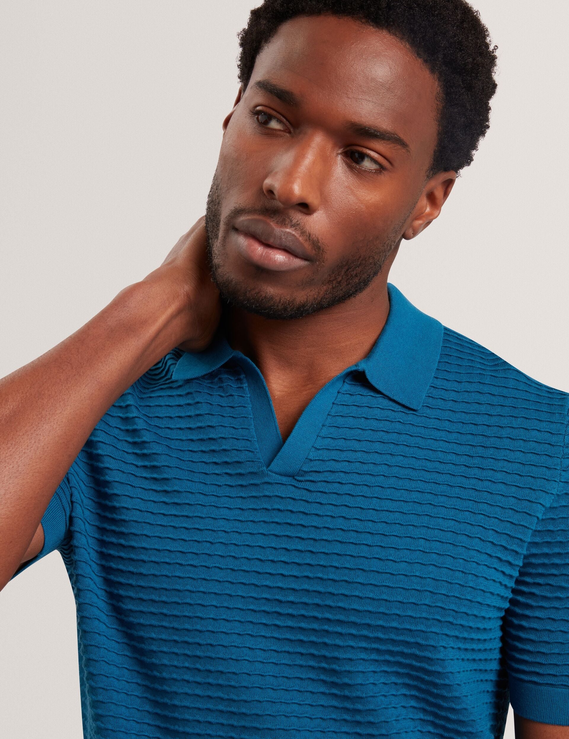 Sale|Men BESTEL Wave Stitch Pure Cotton Open Neck Polo - Ted Baker
