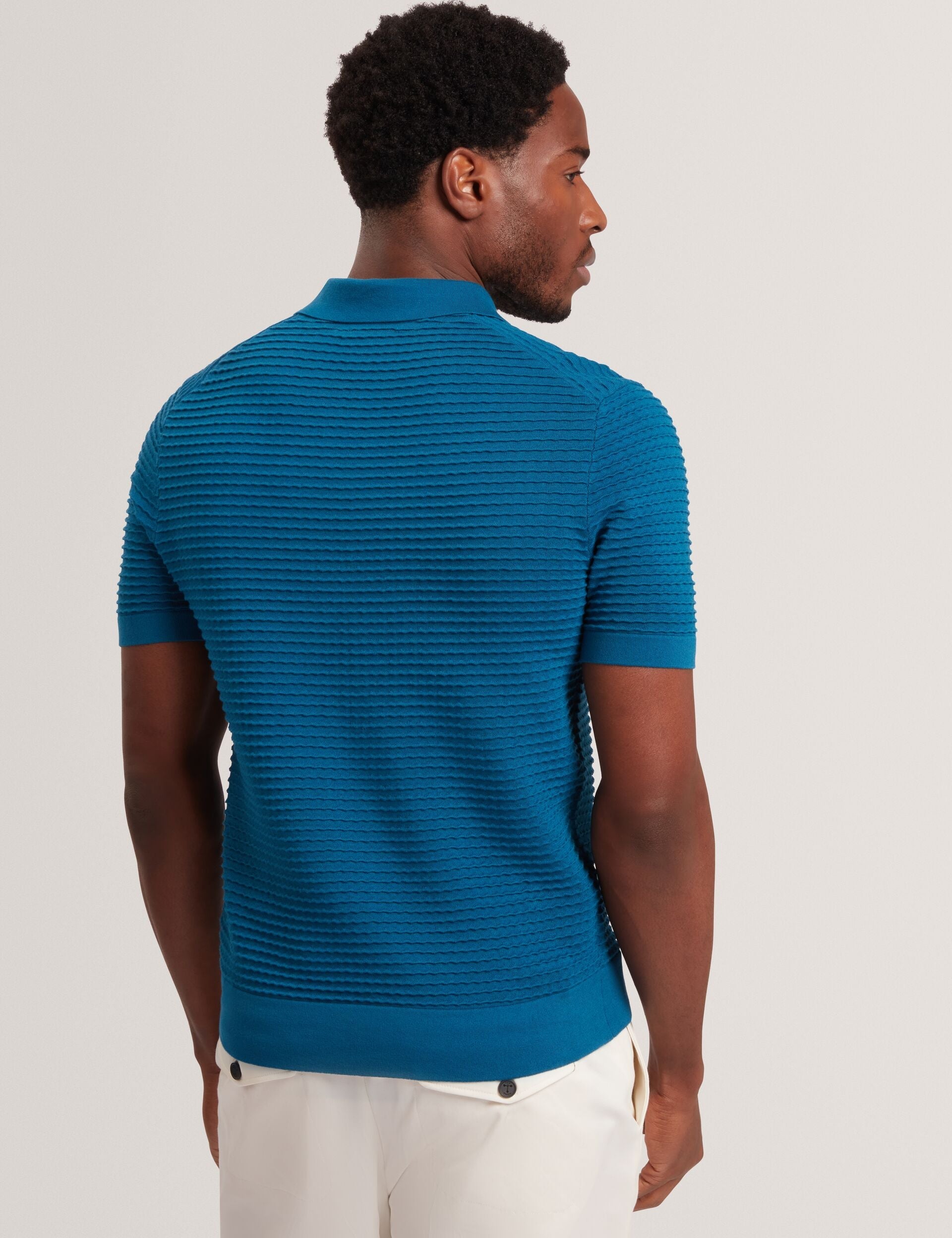 Sale|Men BESTEL Wave Stitch Pure Cotton Open Neck Polo - Ted Baker