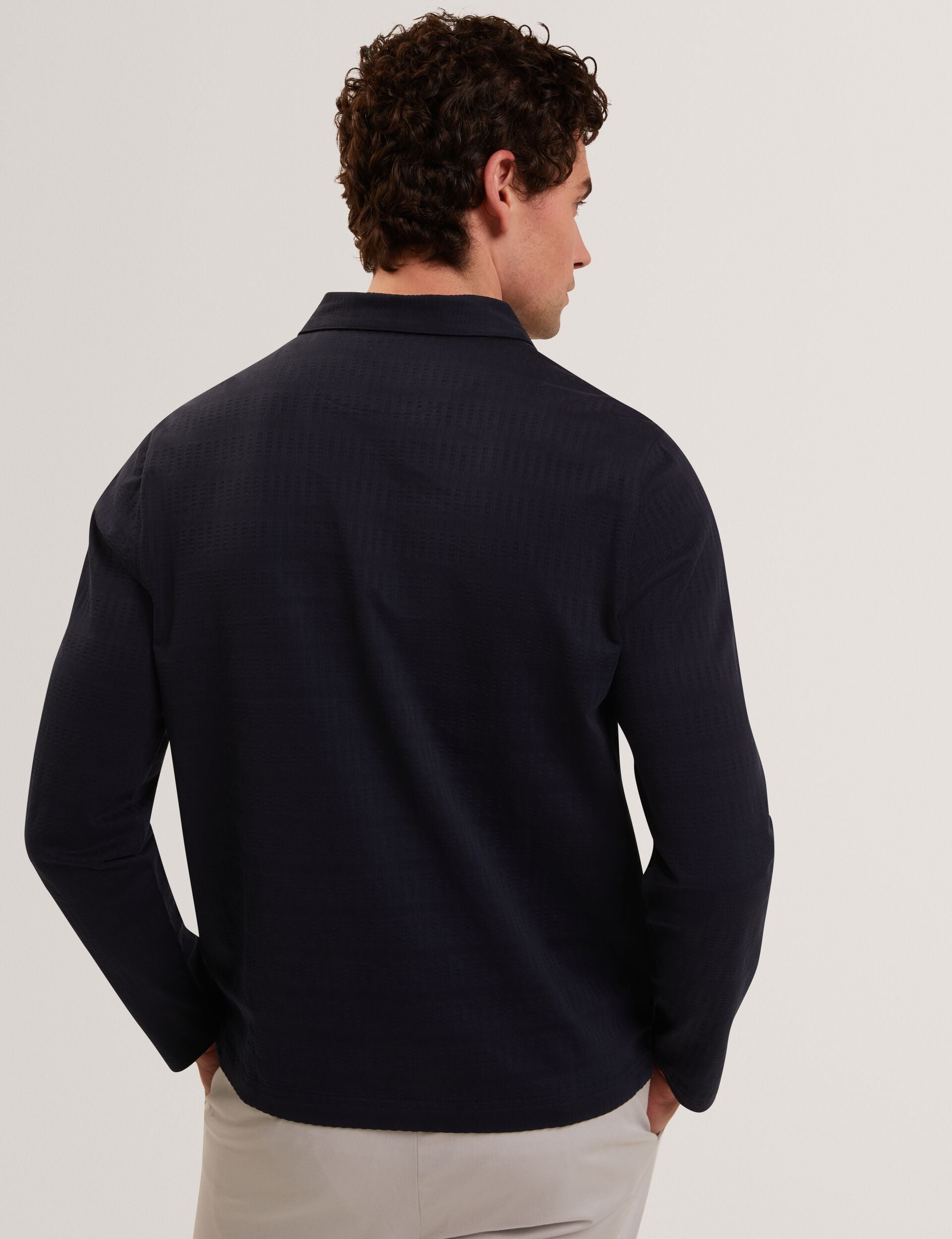 Sale|Men WYTHER Mixed Texture Zip Neck Long Sleeve Polo - Ted Baker