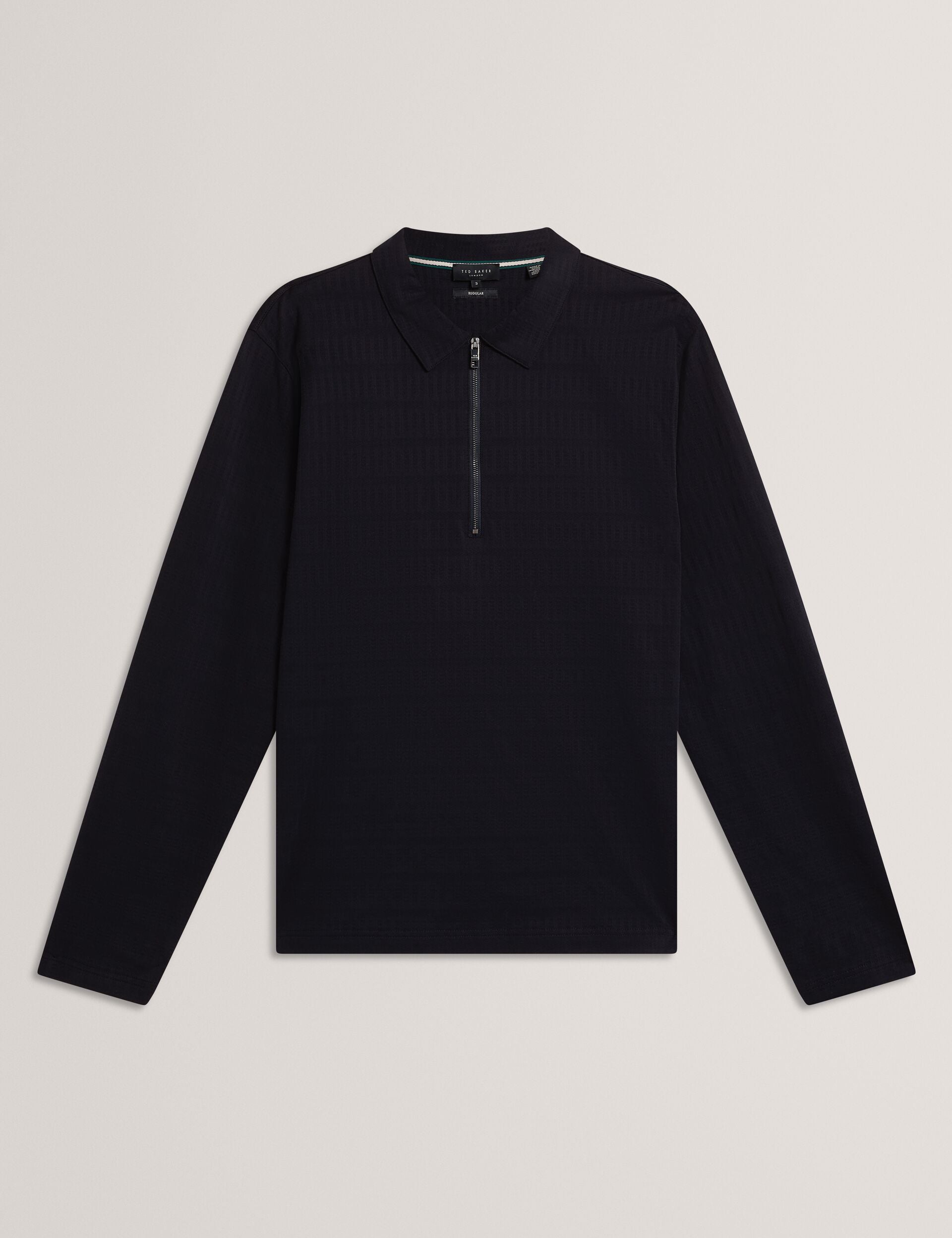 Sale|Men WYTHER Mixed Texture Zip Neck Long Sleeve Polo - Ted Baker