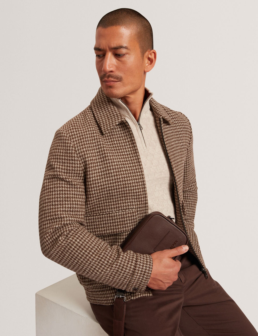 Sale|Men BAGLAN Dogtooth Check Wool Harrington Jacket - Ted Baker